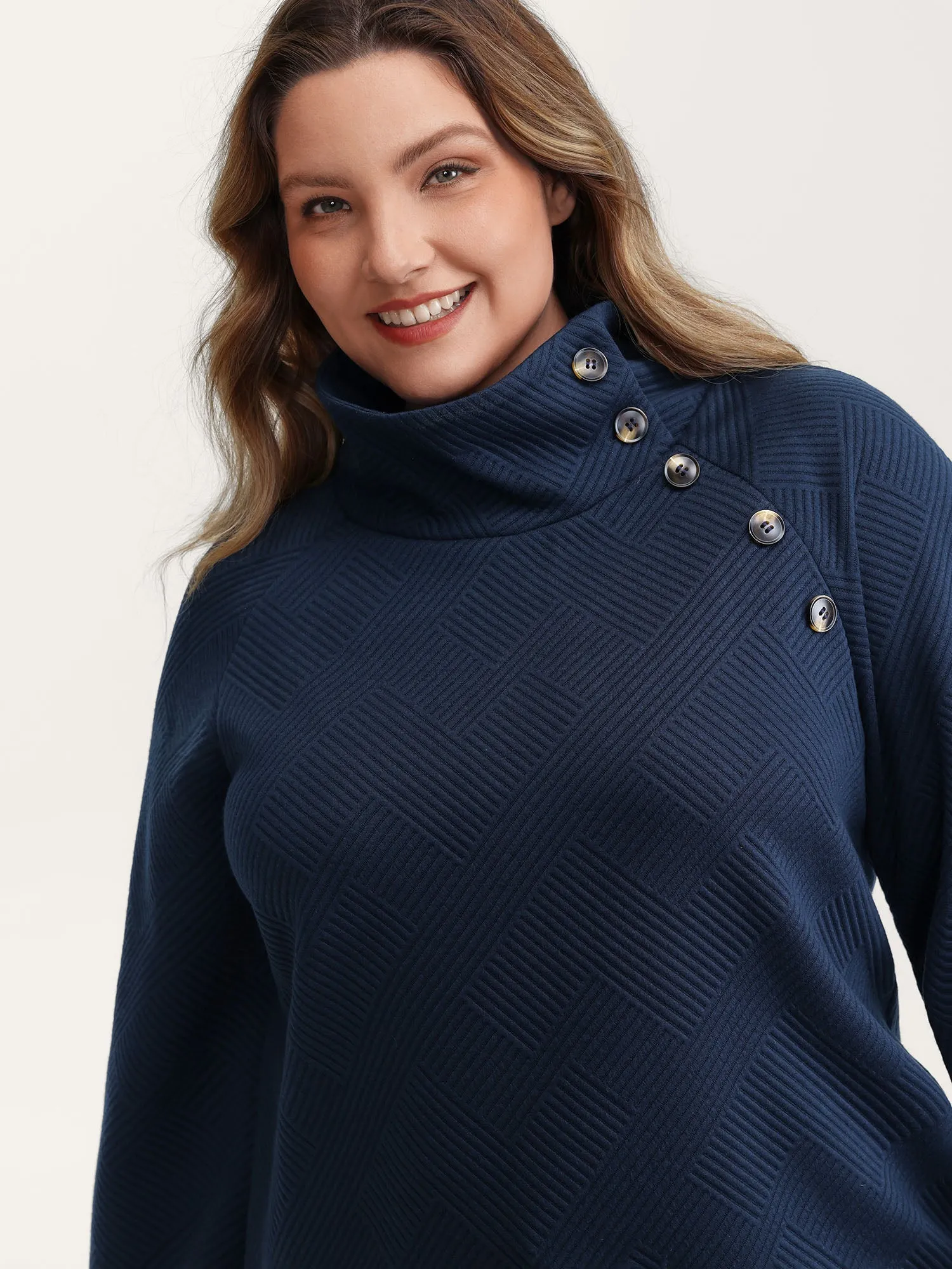 Textured Folded Collar Button Sweatshirt sold by Bloomchic product image thumbnail 2