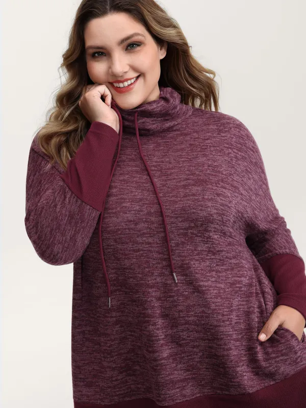 Heather Texture High-Neck Contrast Sweatshirt sold by Bloomchic