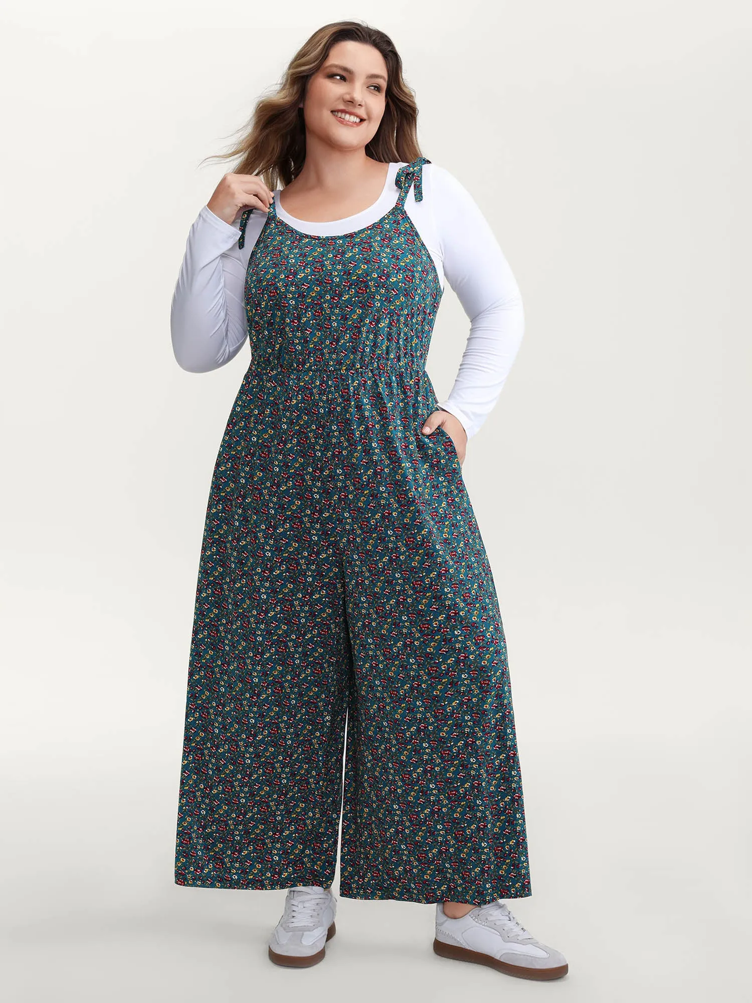 Stretchy Shoulder-Tie Floral Jumpsuit sold by Bloomchic