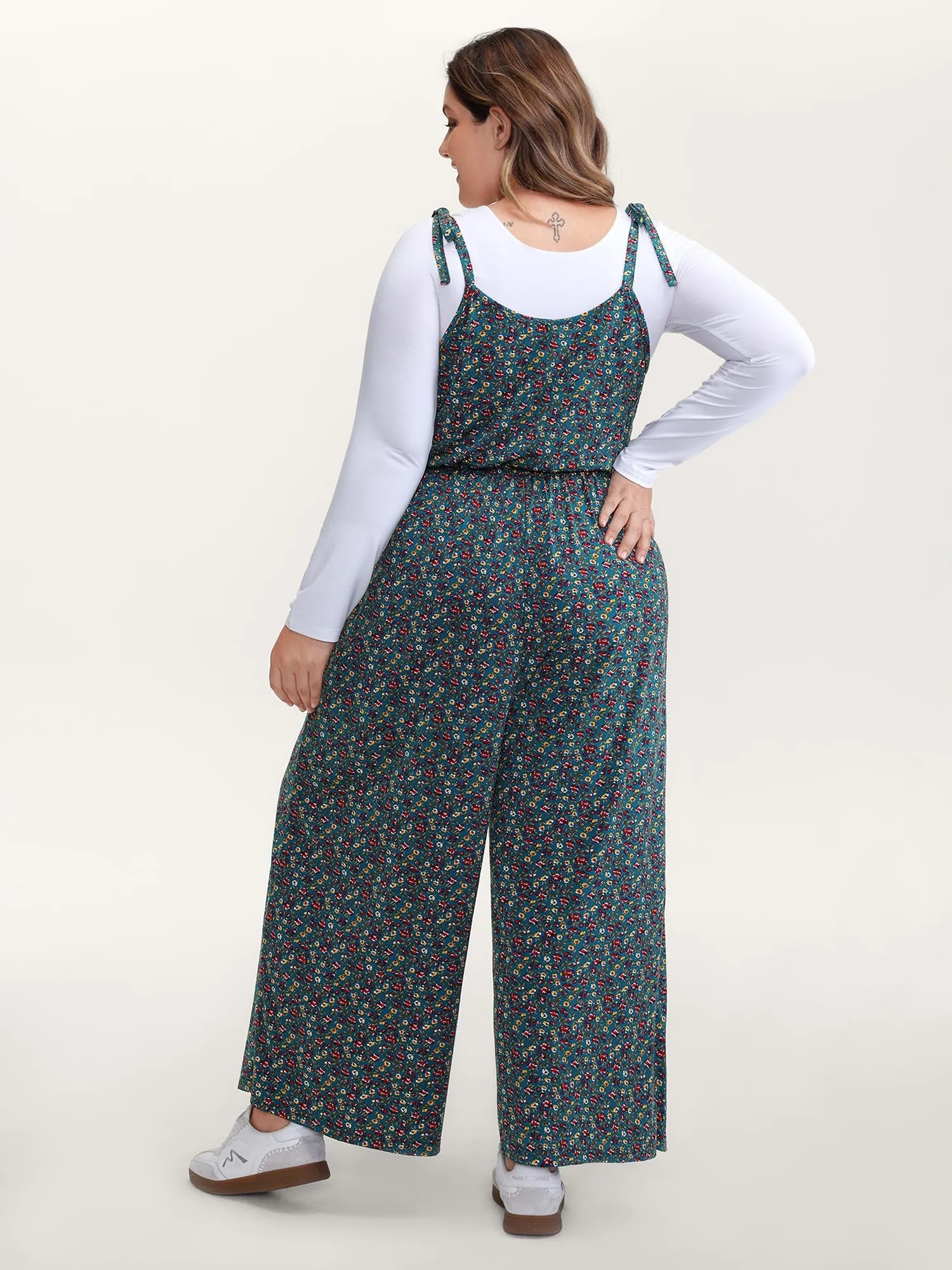 Stretchy Shoulder-Tie Floral Jumpsuit sold by Bloomchic product image thumbnail 4