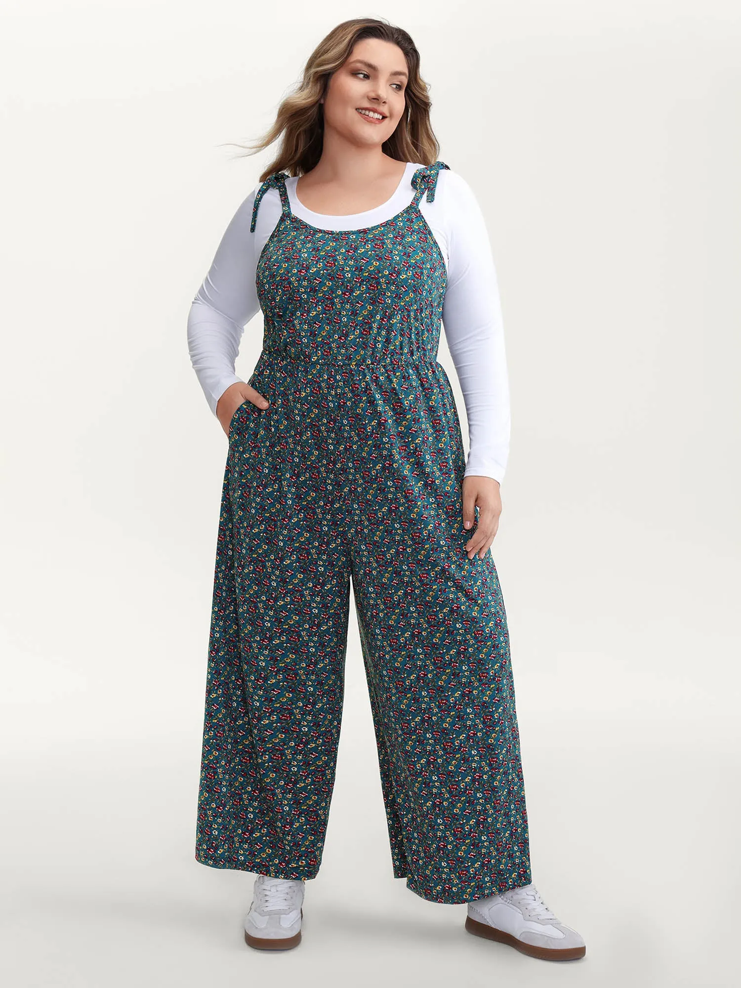 Stretchy Shoulder-Tie Floral Jumpsuit sold by Bloomchic product image thumbnail 3