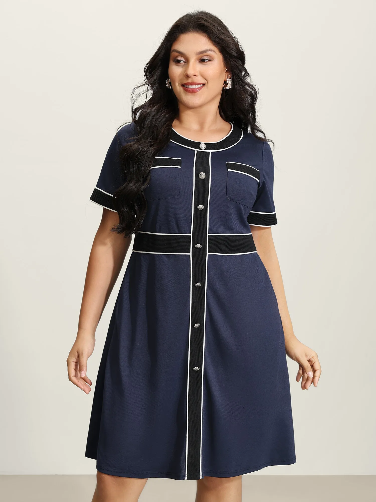 Textured Color Contrast Stretchy Midi Dress sold by Bloomchic