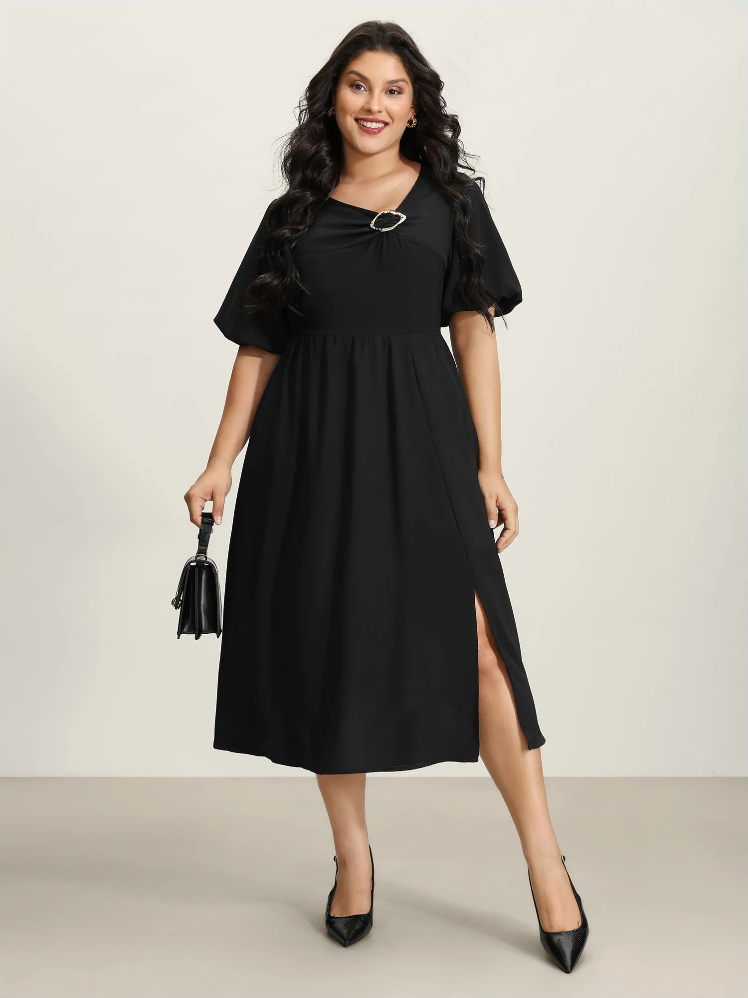 Metal Detail Asymmetrical Neckline Maxi Dress sold by Bloomchic