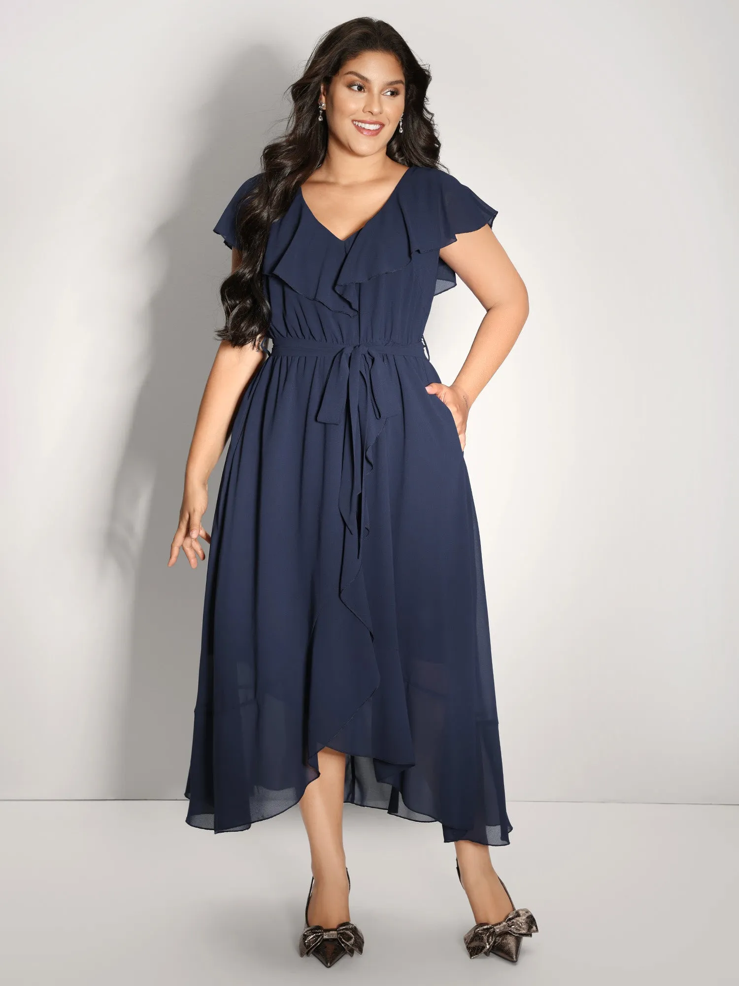 Belted Waist High Low Hem Midi Dress sold by Bloomchic product image thumbnail 3