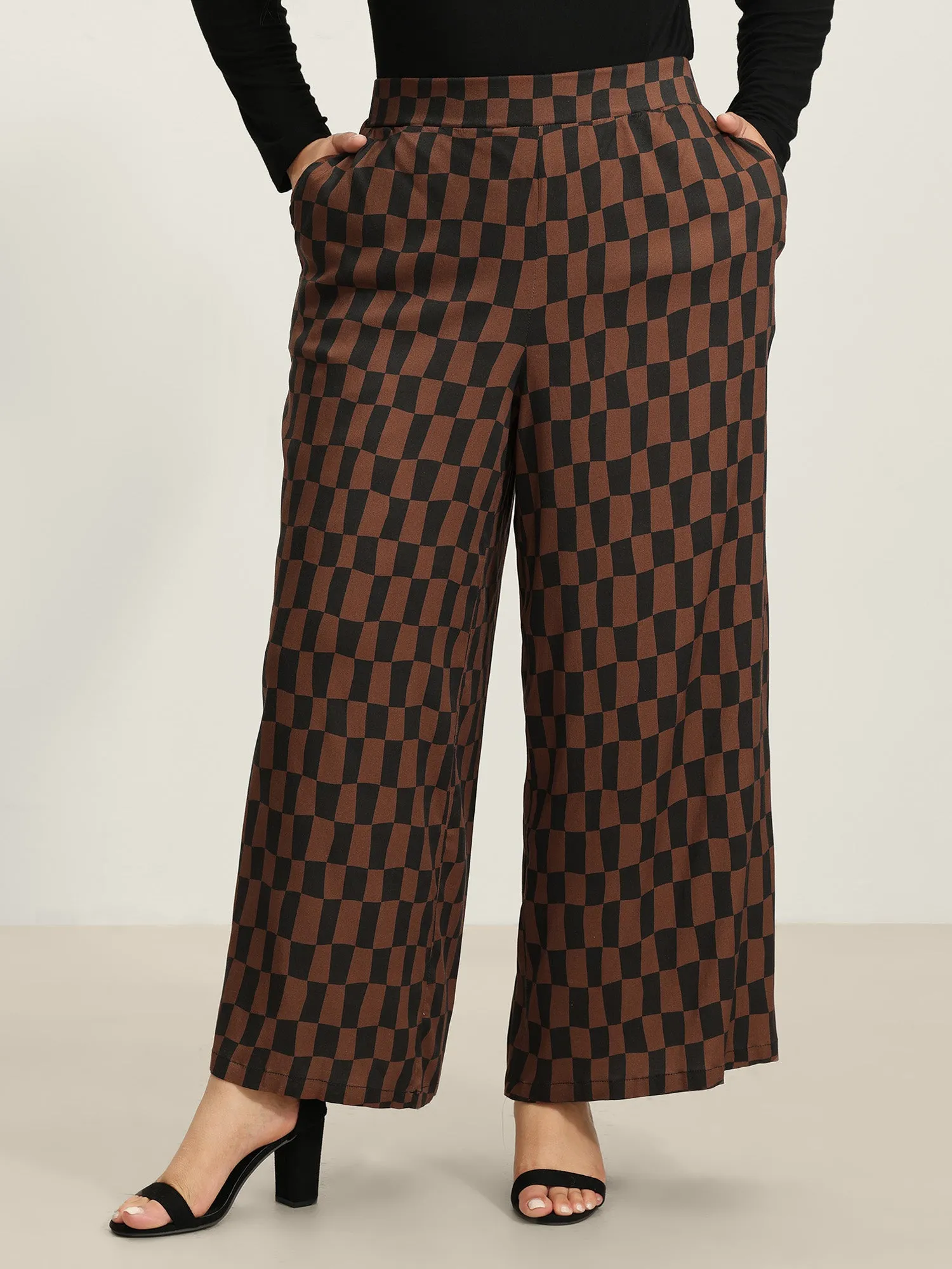 Checkered Print Wide-Leg Pants sold by Bloomchic