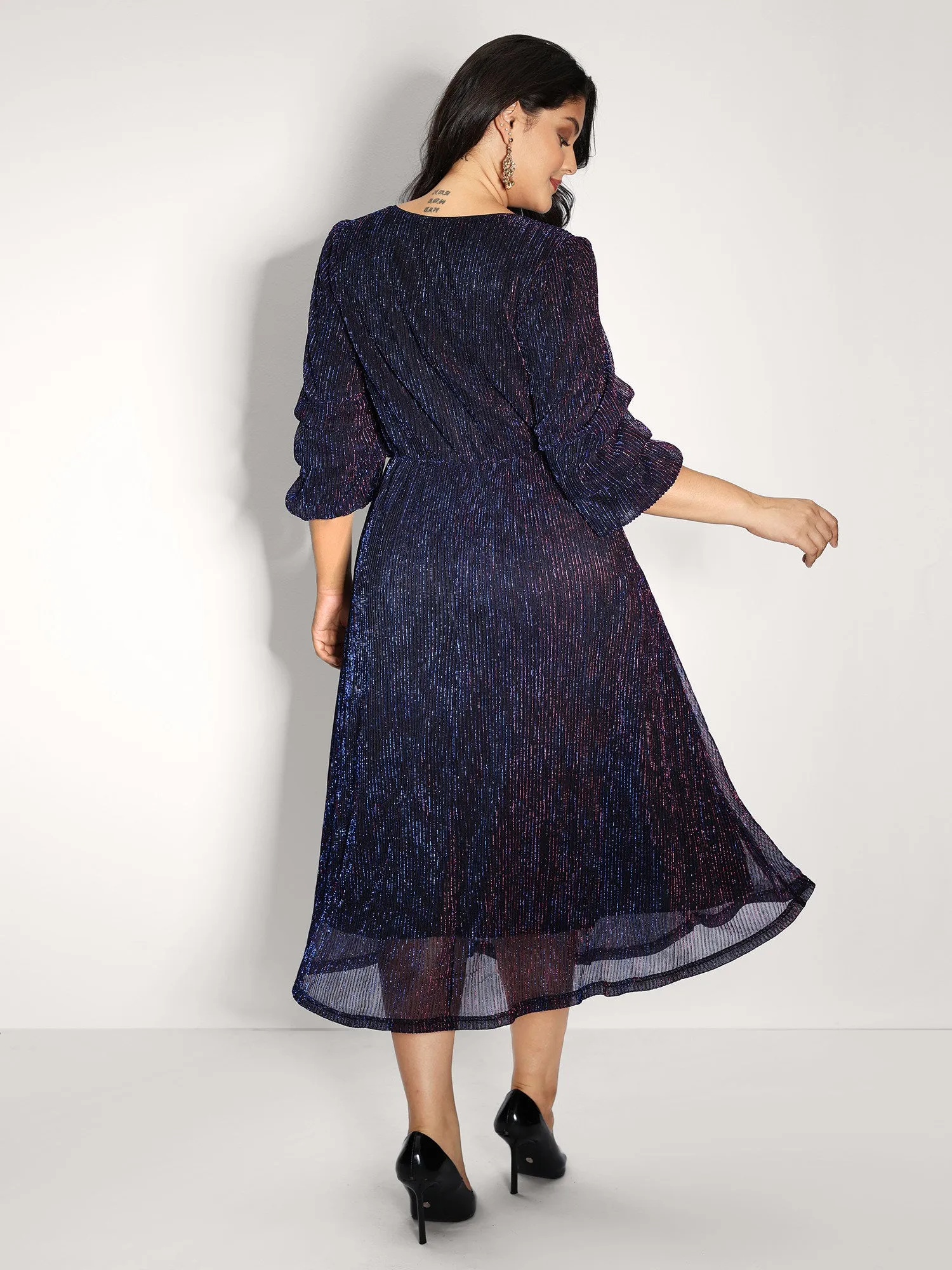 Phantom Silk Stretchy Shirred Waist Midi Dress sold by Bloomchic product image thumbnail 4