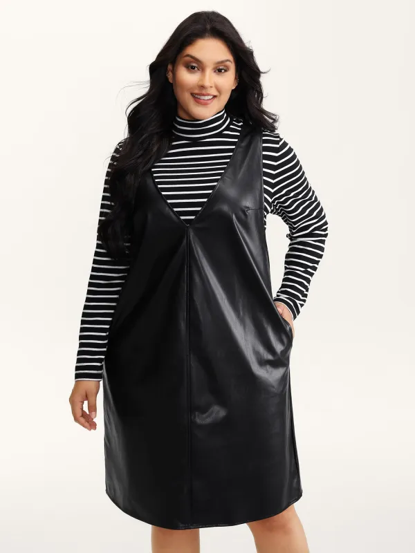 Leather V-Neck Sleeveless Sheath Dress sold by Bloomchic
