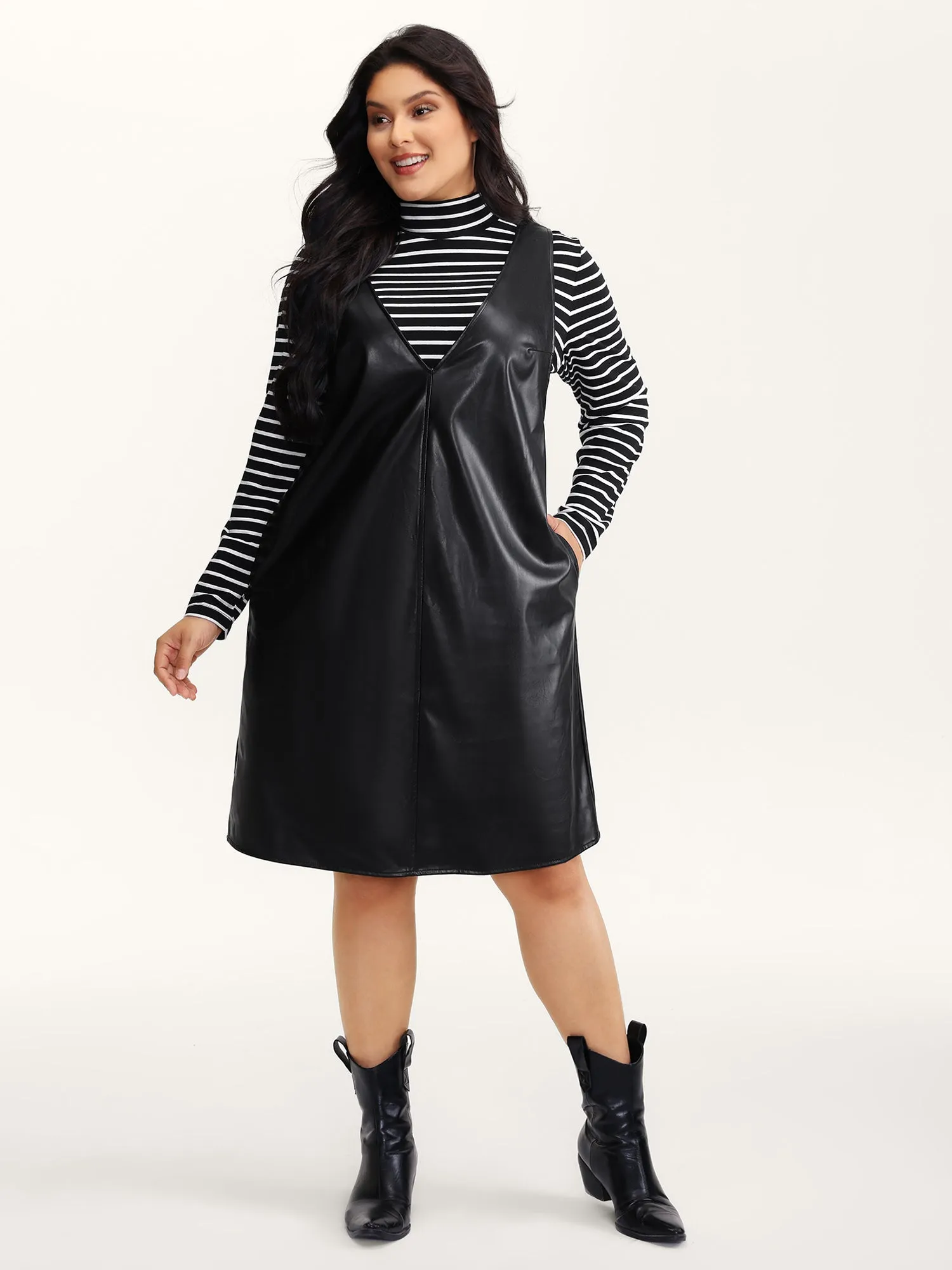 Leather V-Neck Sleeveless Sheath Dress sold by Bloomchic product image thumbnail 3