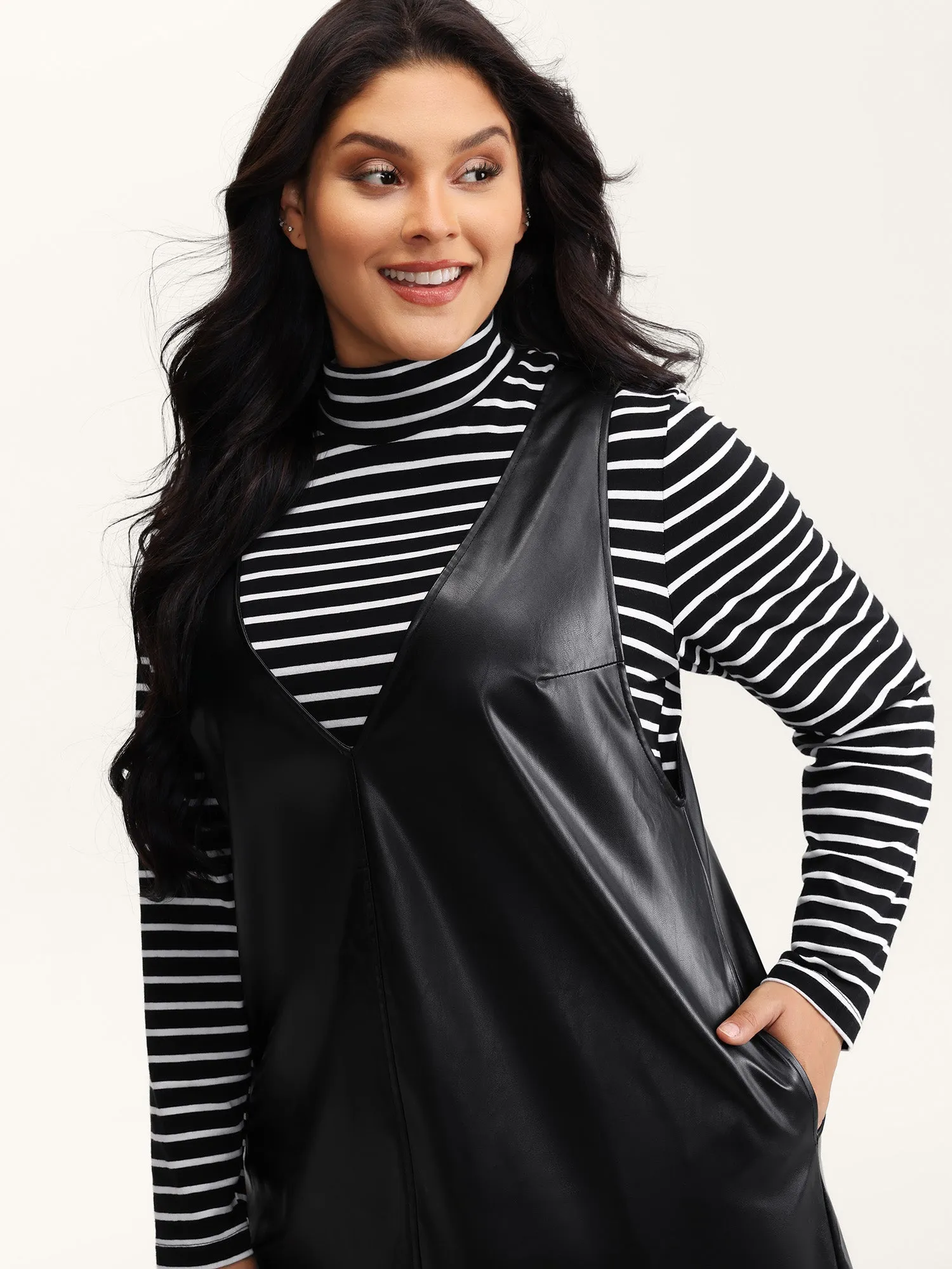 Leather V-Neck Sleeveless Sheath Dress sold by Bloomchic product image thumbnail 2