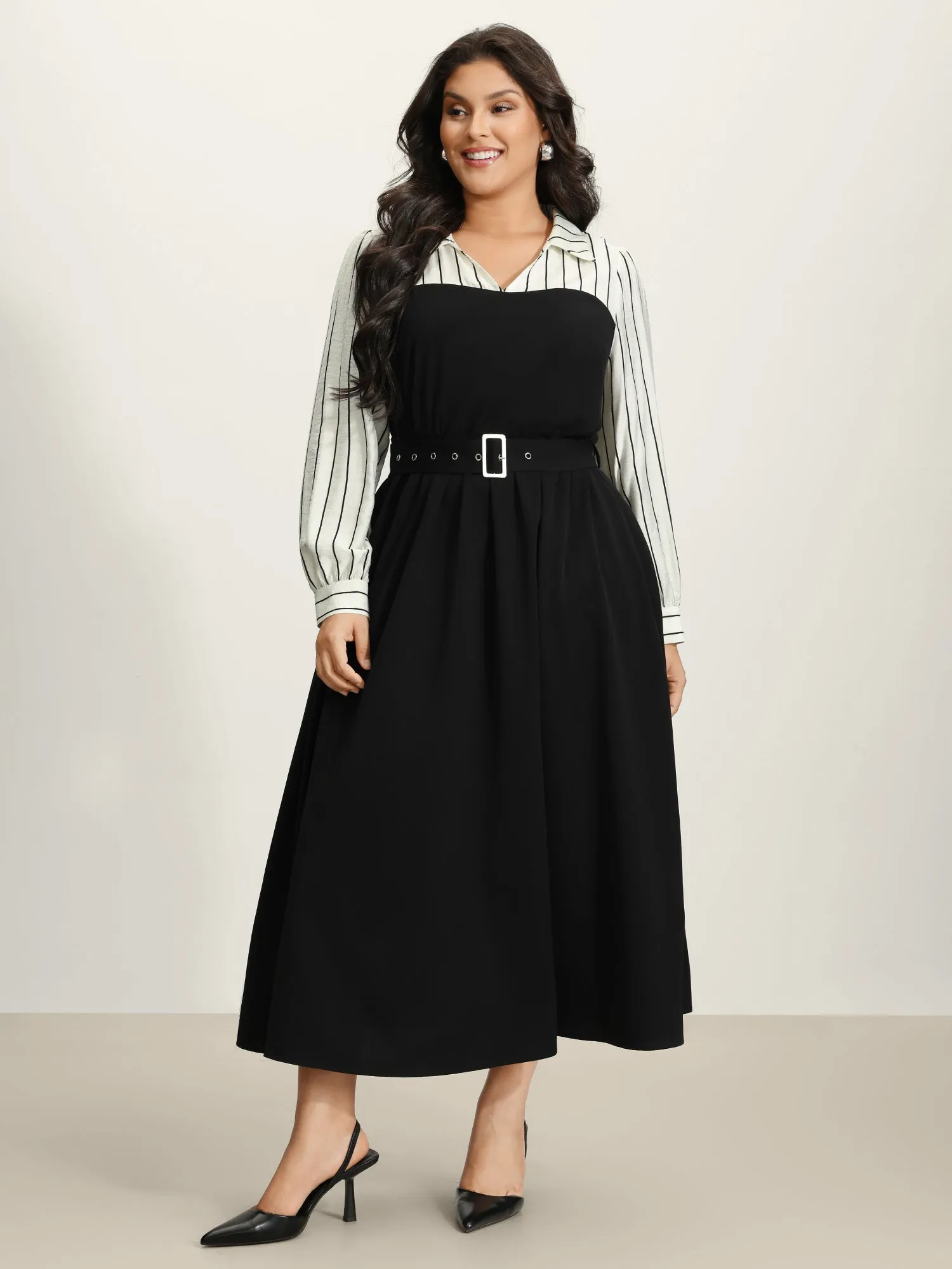 Stripe Print Belted Pockets Maxi Dress sold by Bloomchic product image thumbnail 3