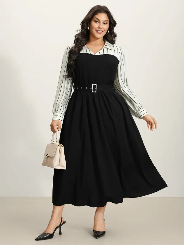 Stripe Print Belted Pockets Maxi Dress sold by Bloomchic