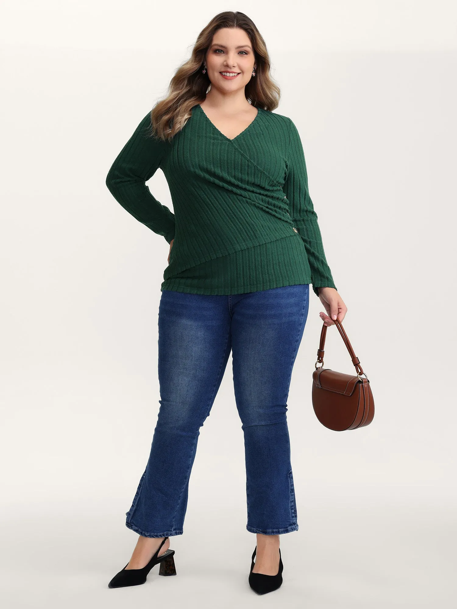 Textured Wrap Button Detail Knit Top sold by Bloomchic product image thumbnail 3