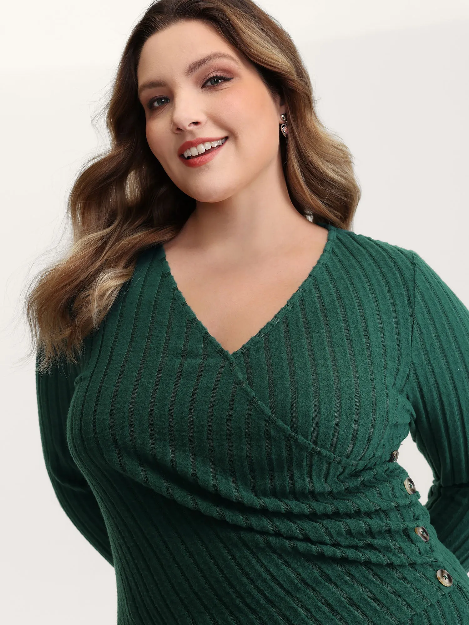 Textured Wrap Button Detail Knit Top sold by Bloomchic product image thumbnail 2