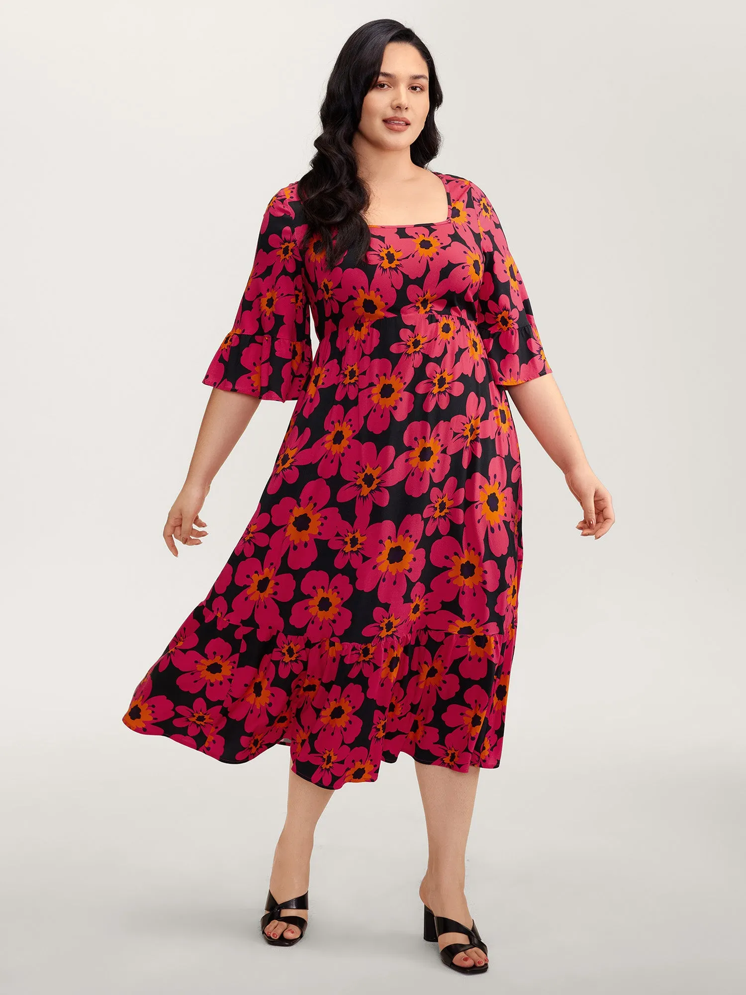 Floral Print Square Neck Pockets Maxi Dress sold by Bloomchic product image thumbnail 3