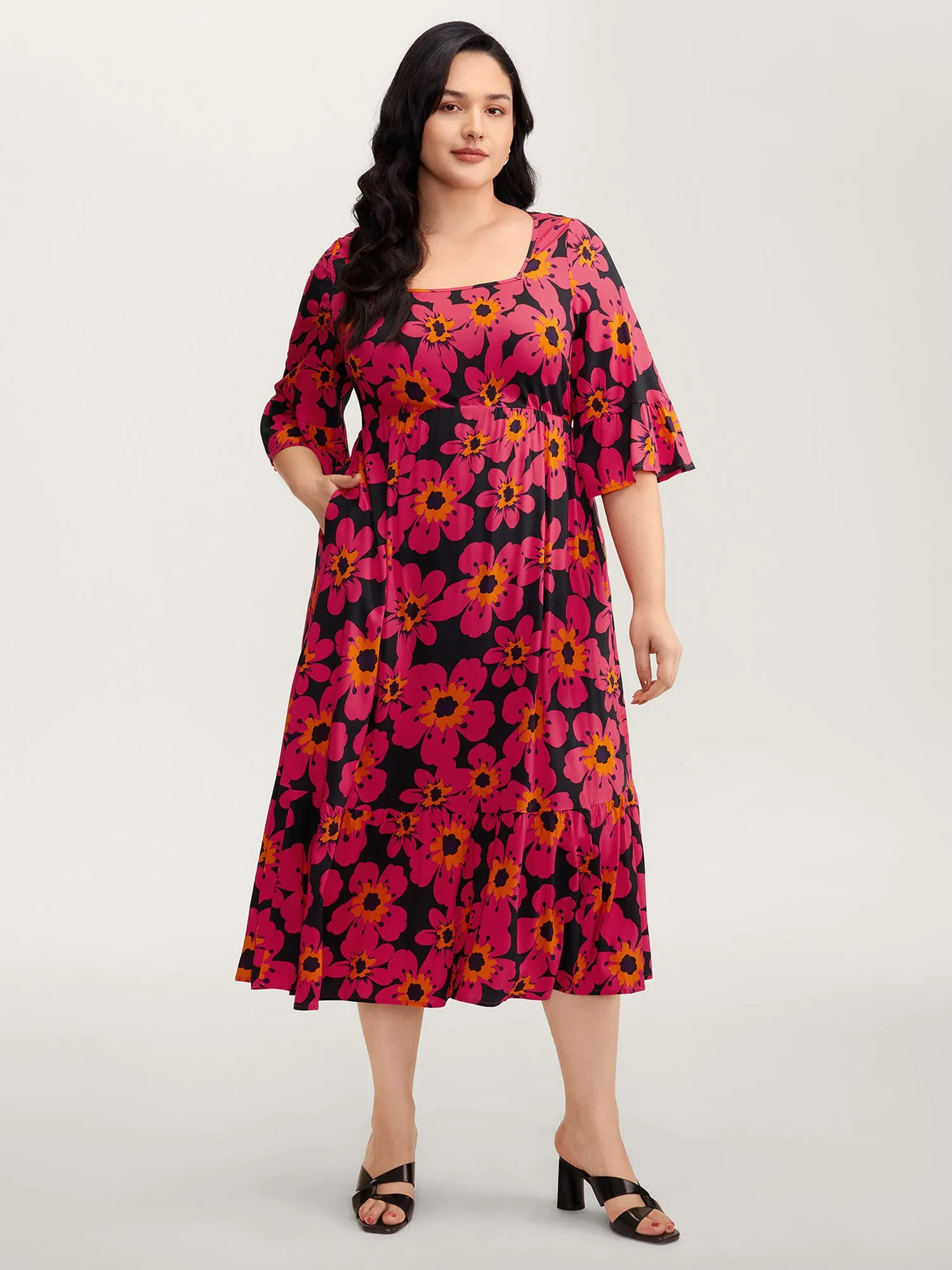 Floral Print Square Neck Pockets Maxi Dress sold by Bloomchic