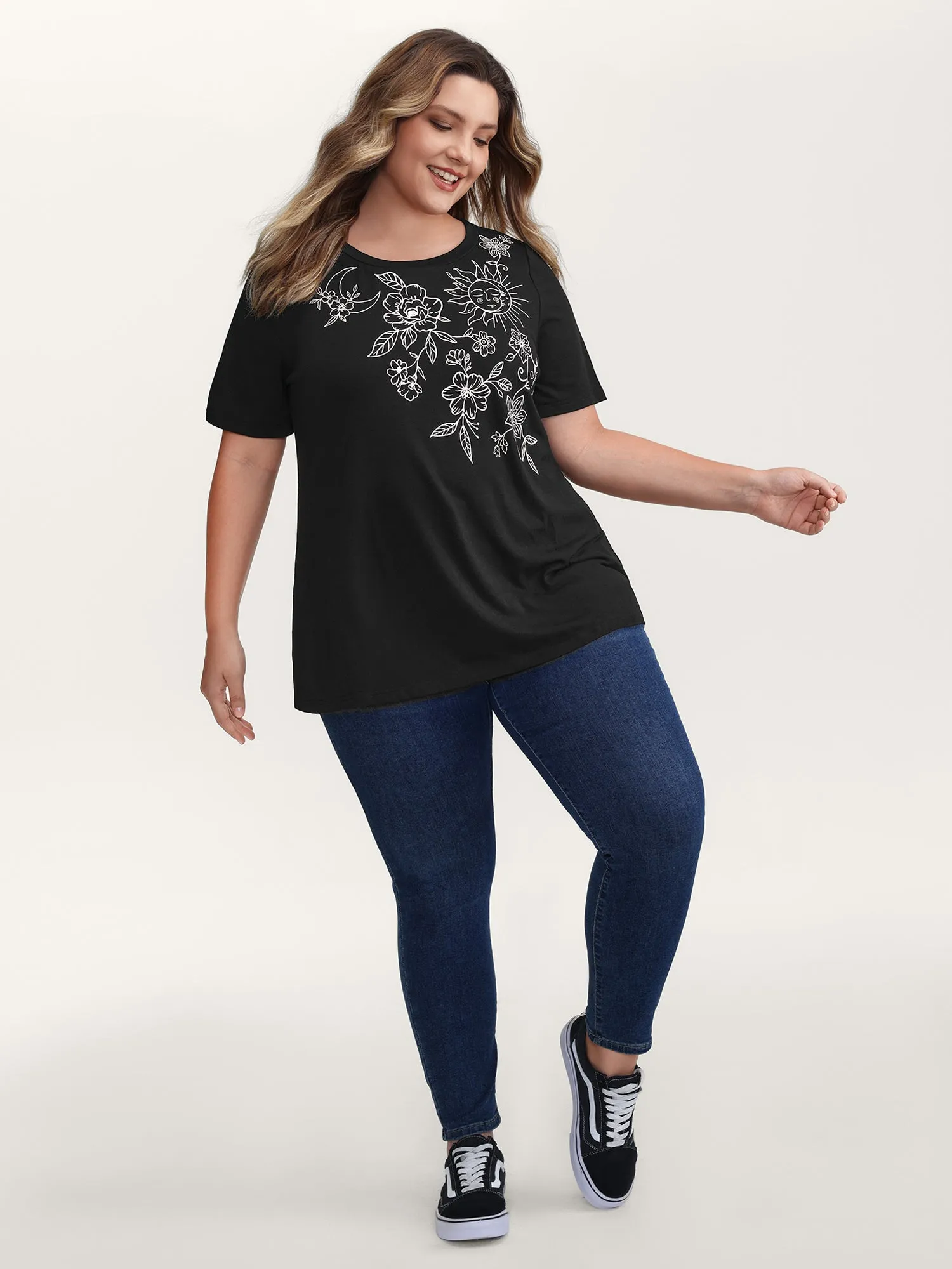 Floral Print Stretchy Round Neck T-Shirt sold by Bloomchic product image thumbnail 3