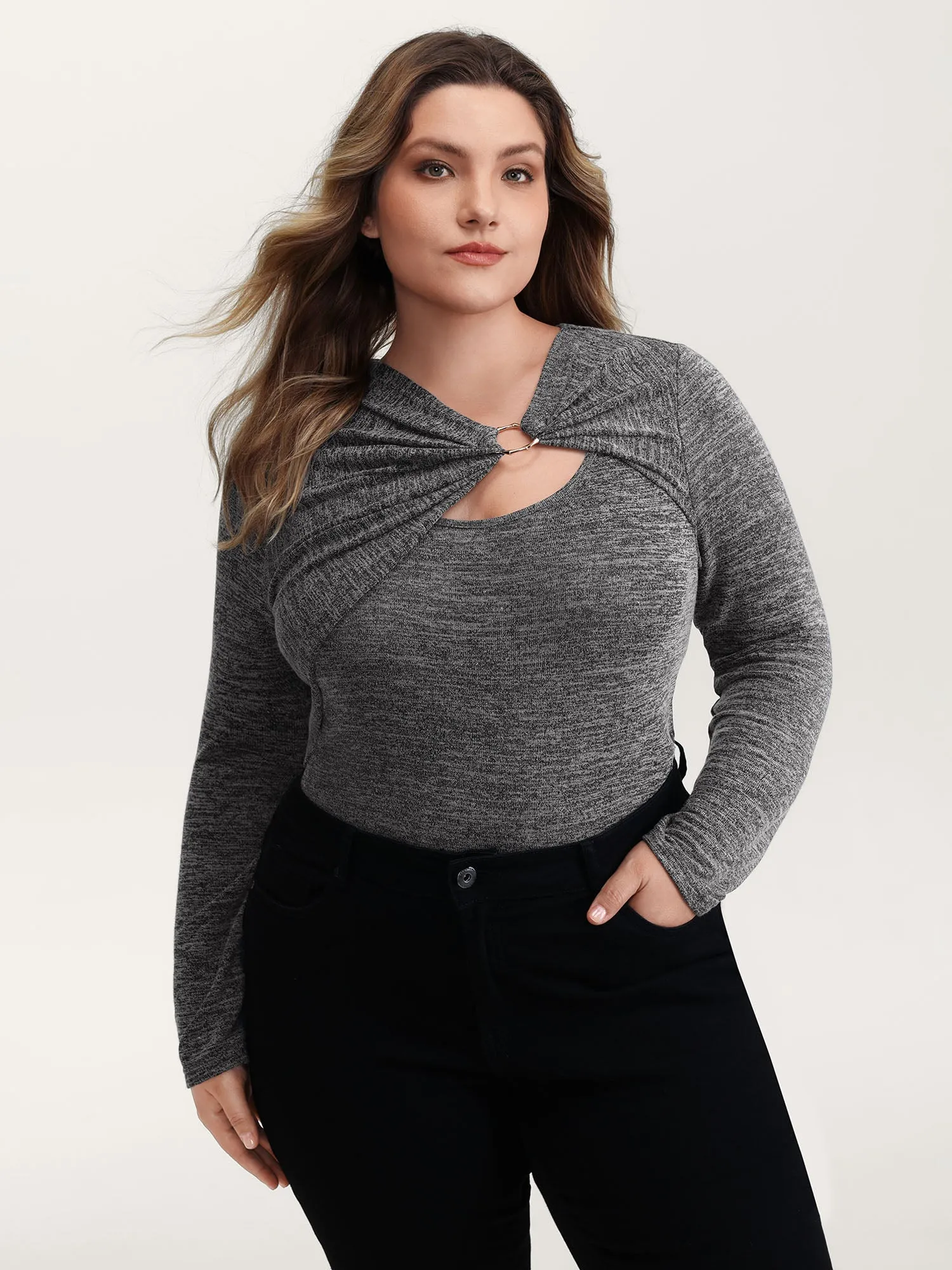 Heather Metal Detail Ruched T-Shirt sold by Bloomchic product image thumbnail 4