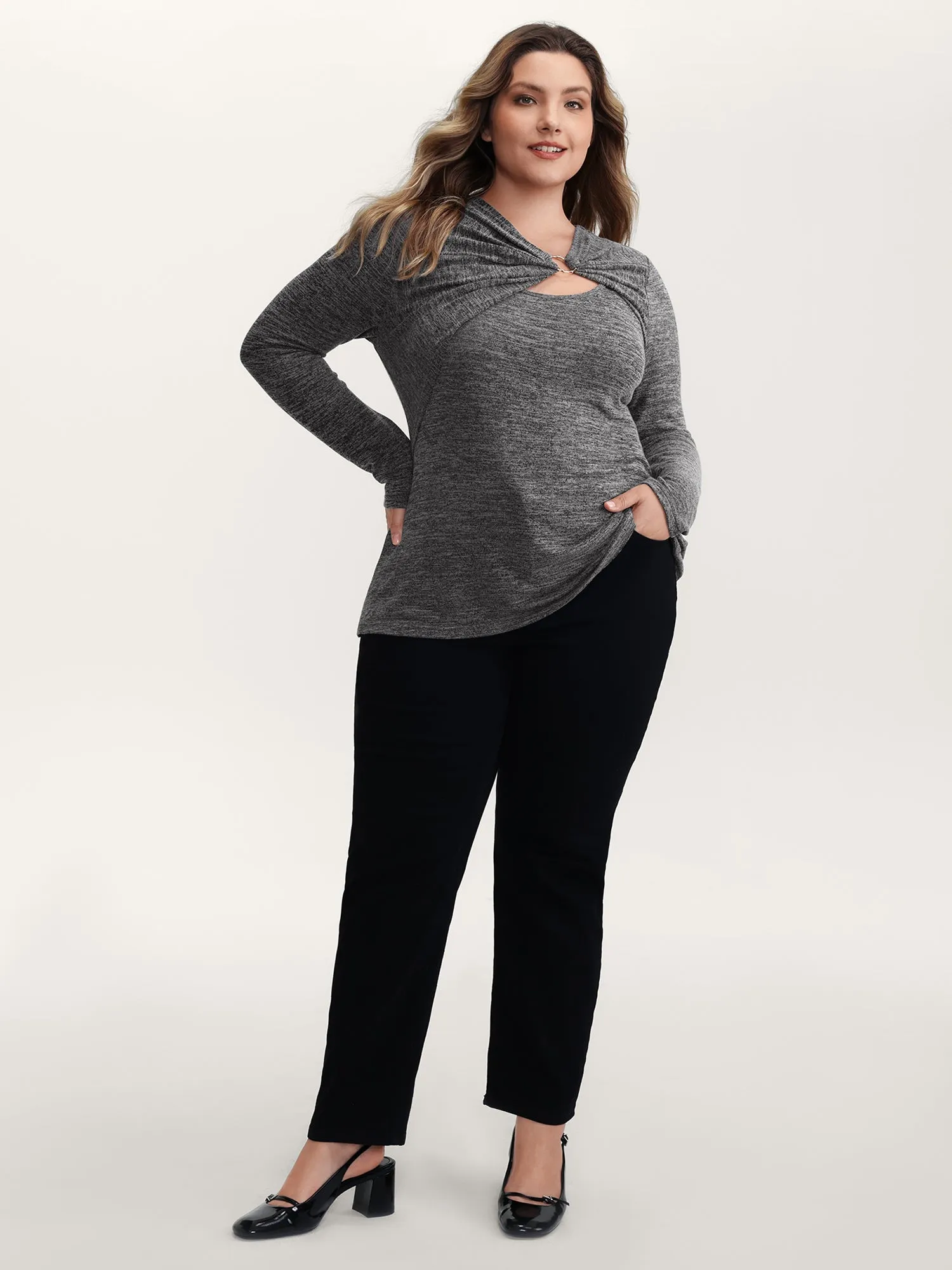 Heather Metal Detail Ruched T-Shirt sold by Bloomchic product image thumbnail 3