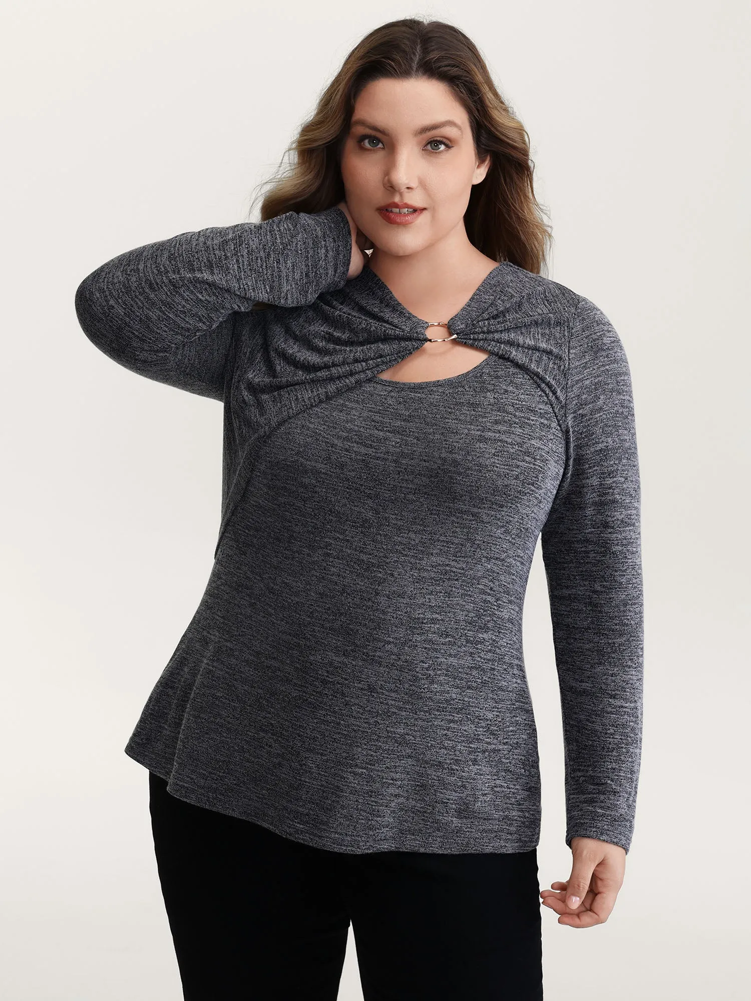 Heather Metal Detail Ruched T-Shirt sold by Bloomchic product image thumbnail 2