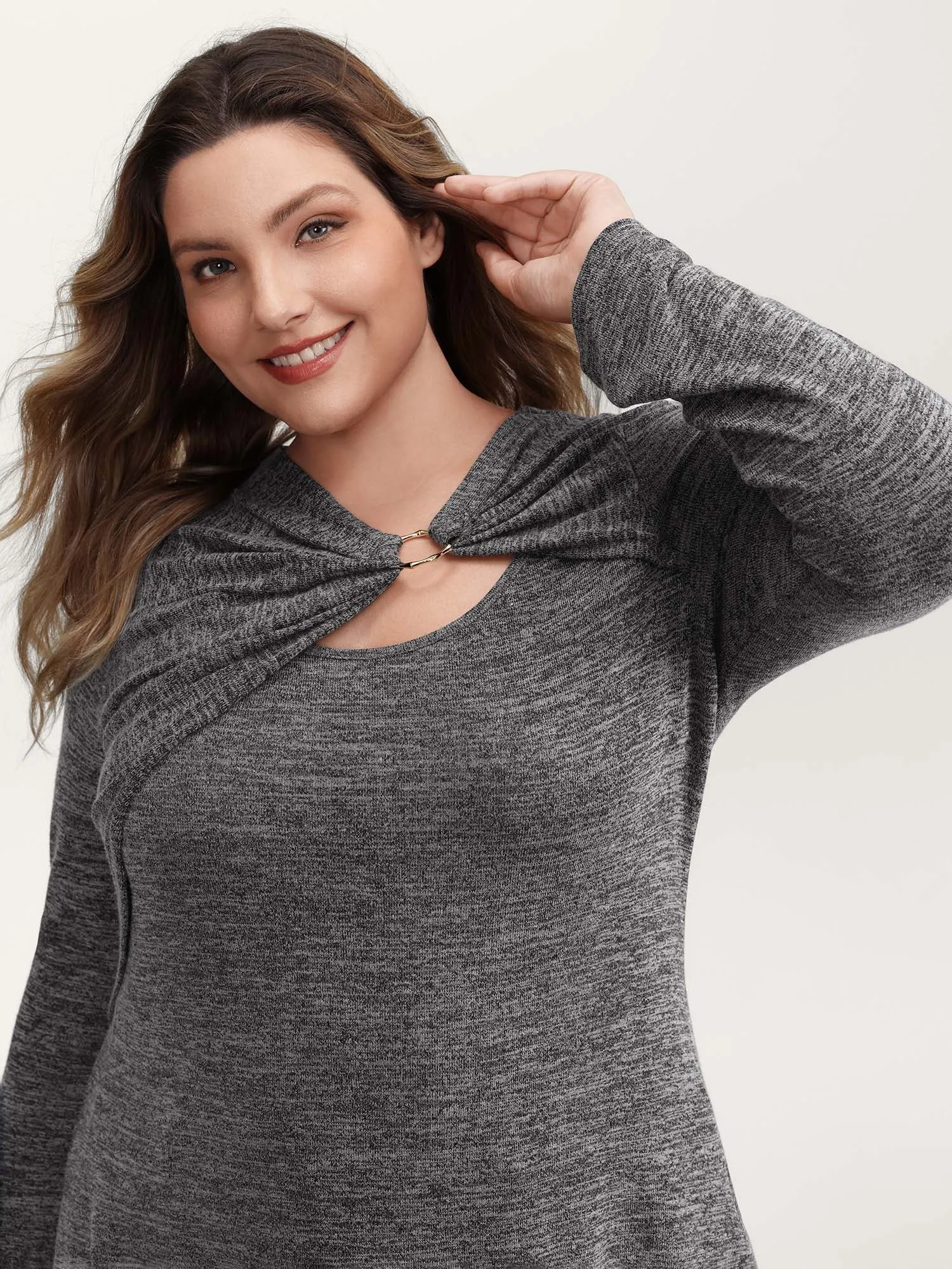 Heather Metal Detail Ruched T-Shirt sold by Bloomchic