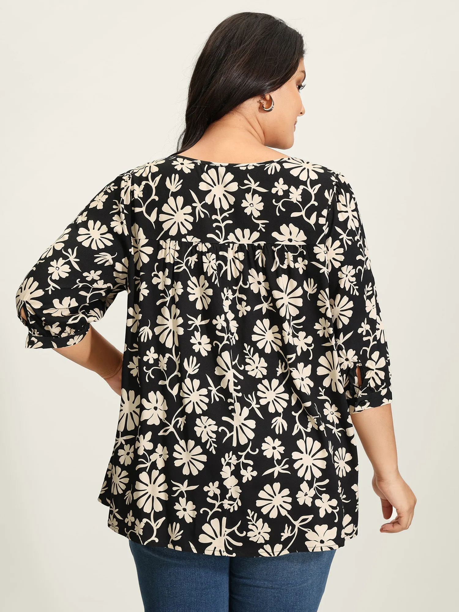 Floral Sleeve Neck-Tie A-Line Blouse sold by Bloomchic product image thumbnail 4