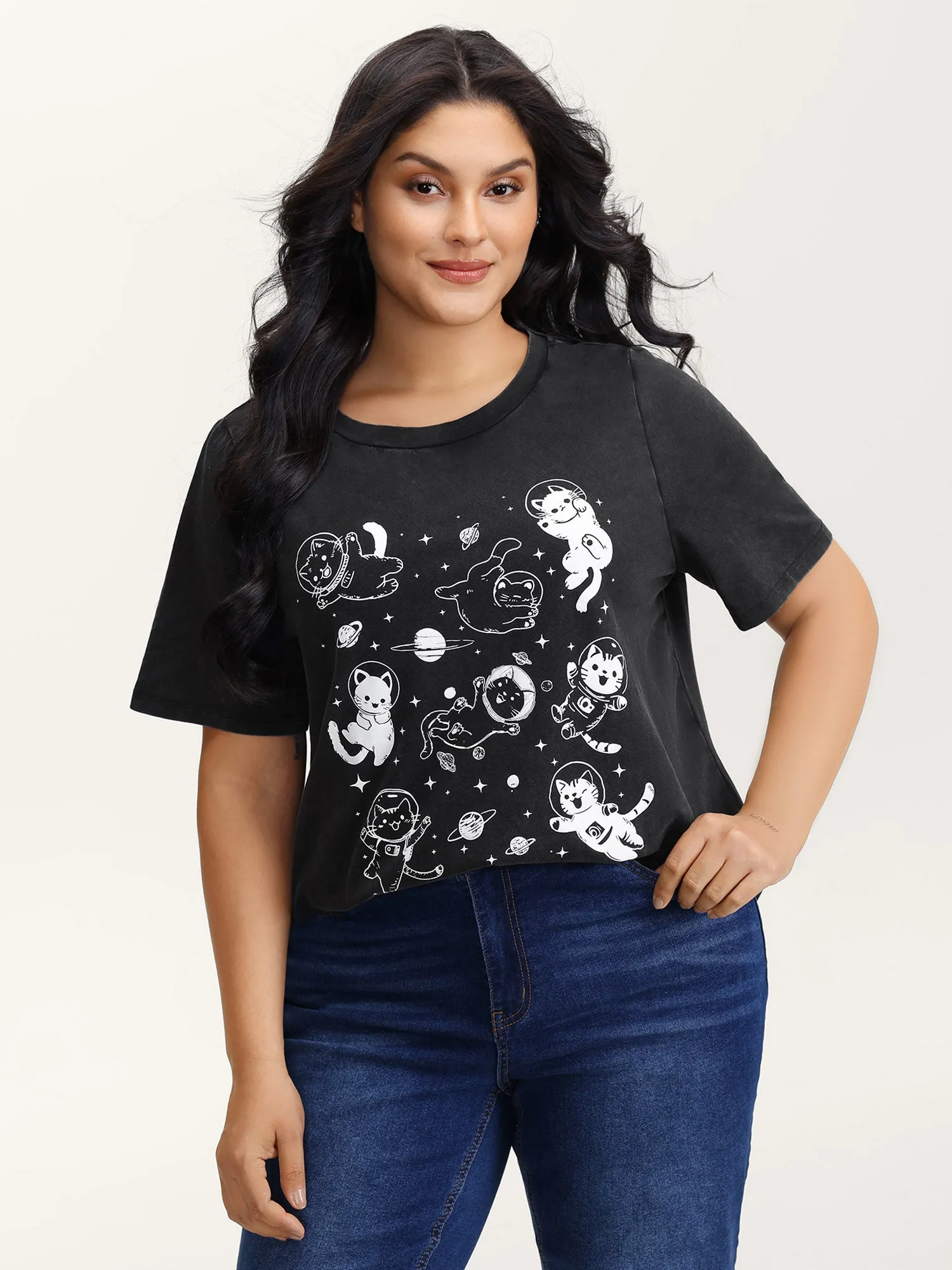 Pure Cotton Astronomer Cat Print T-Shirt sold by Bloomchic product image thumbnail 4