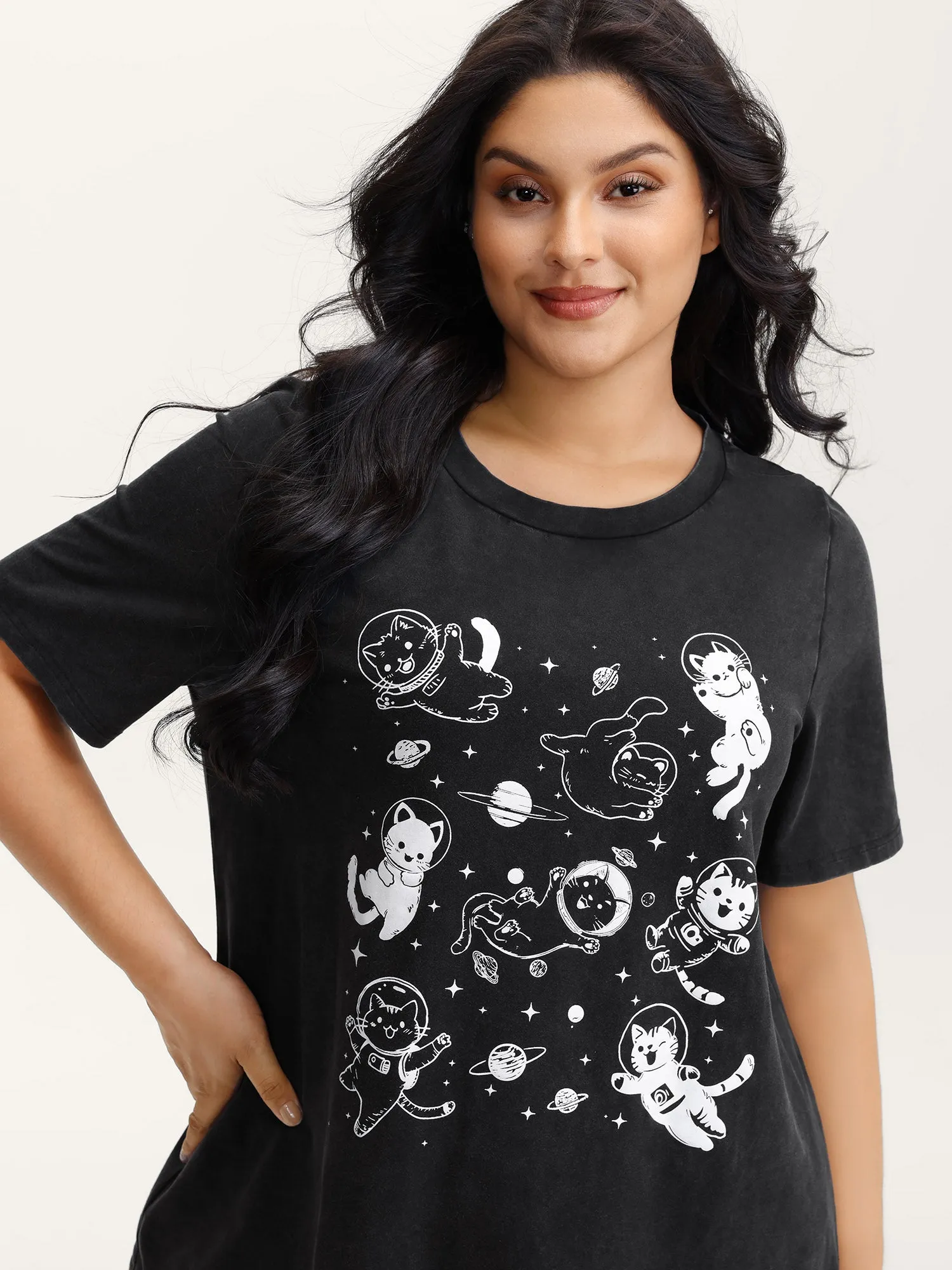 Pure Cotton Astronomer Cat Print T-Shirt sold by Bloomchic