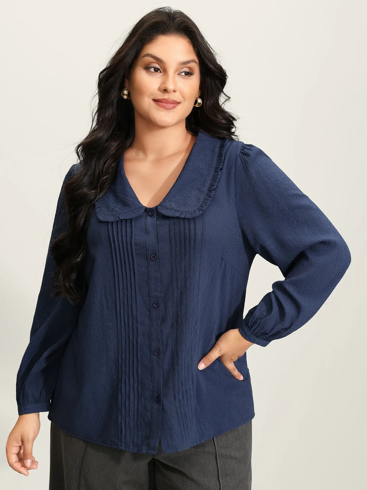 Rayon Textured Semi Sheer Placket Blouse sold by Bloomchic