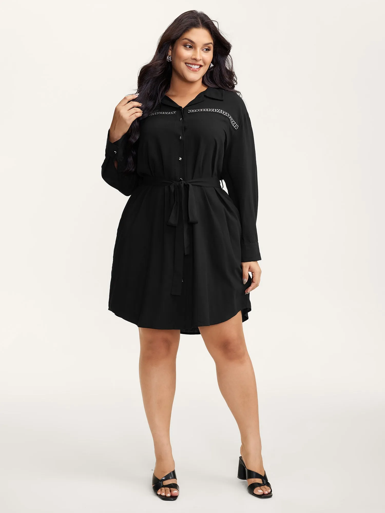Pleated Belted Waist Midi Shirt Dress sold by Bloomchic product image thumbnail 3