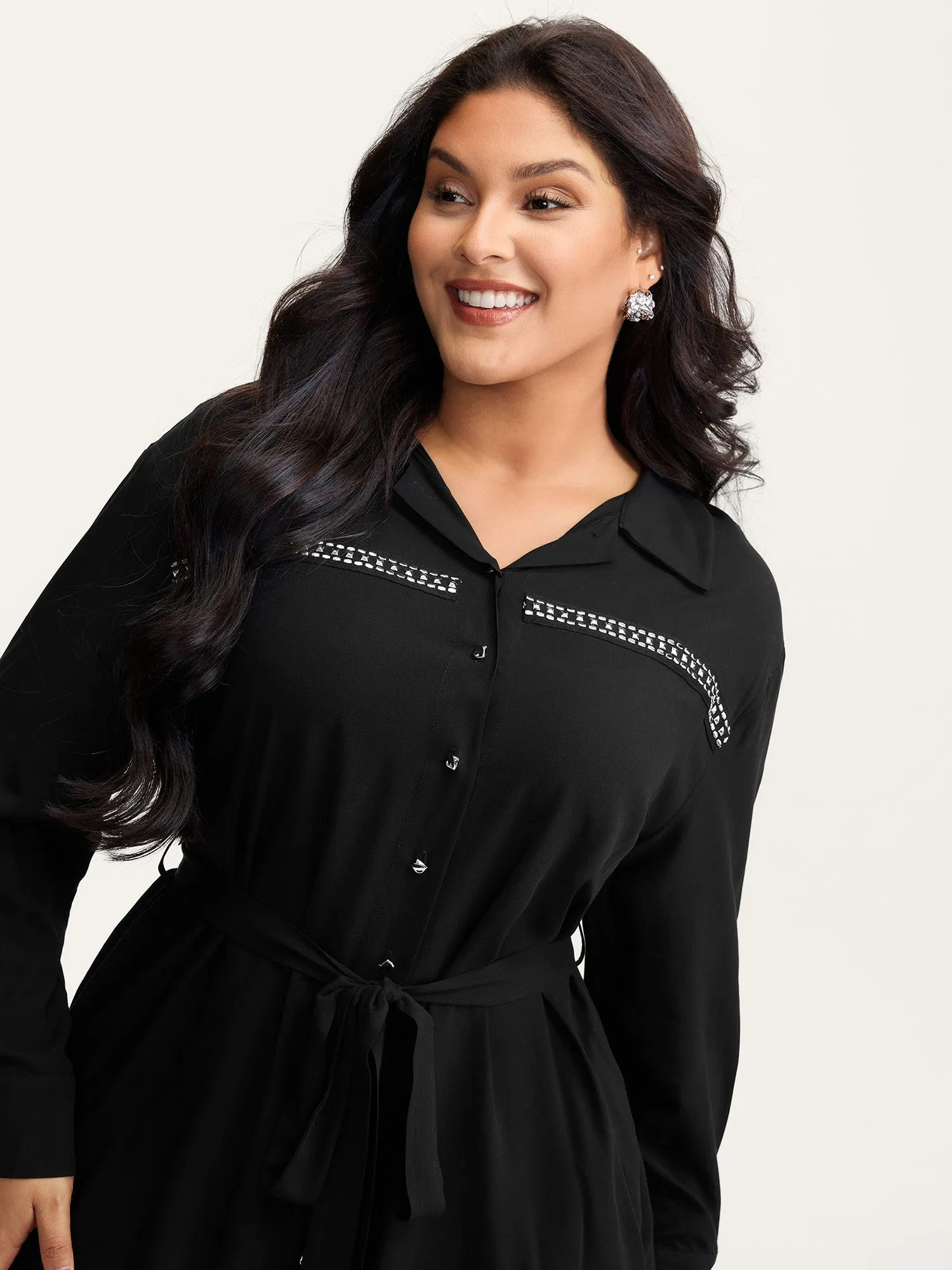 Pleated Belted Waist Midi Shirt Dress sold by Bloomchic product image thumbnail 2