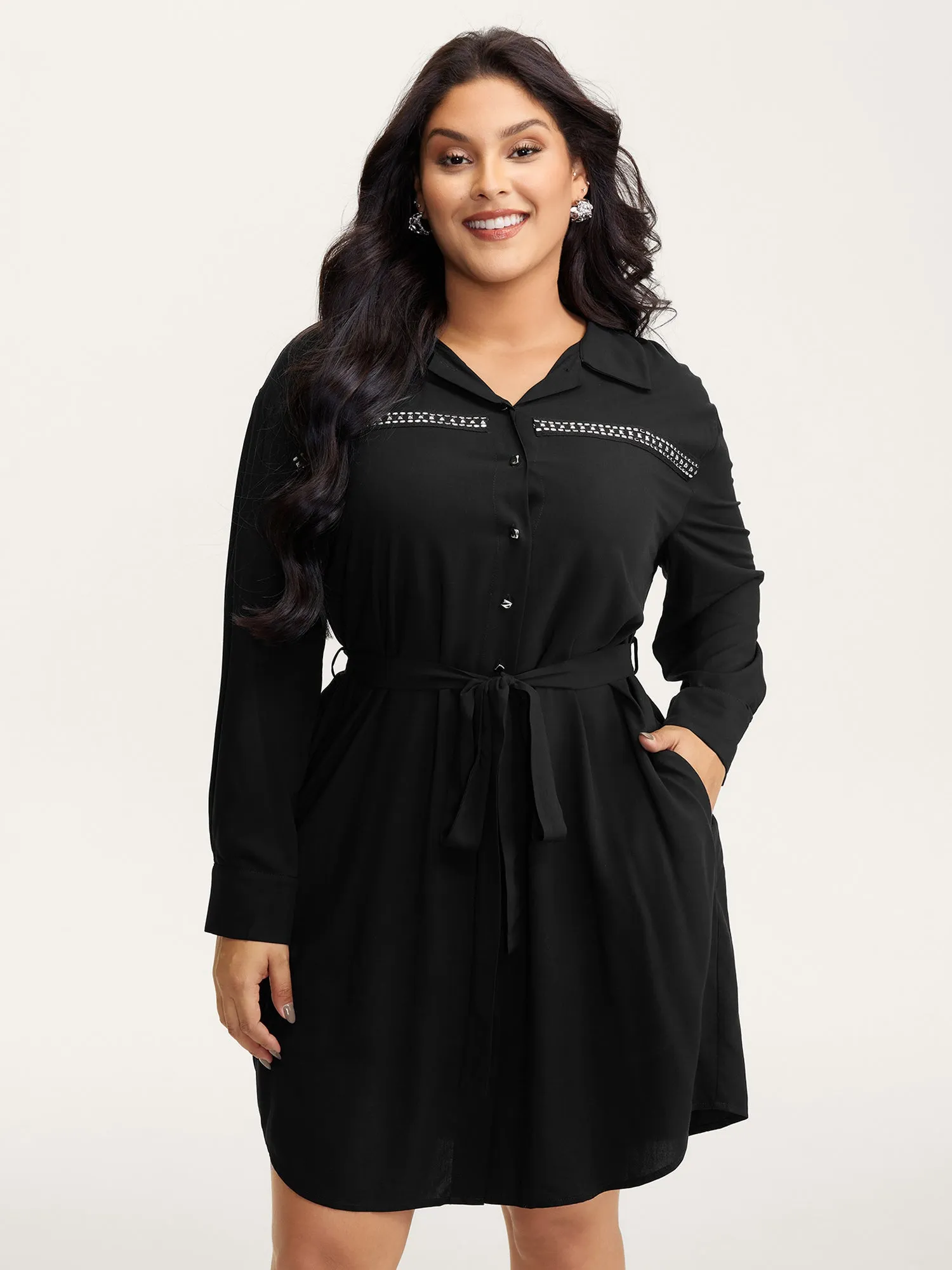 Pleated Belted Waist Midi Shirt Dress sold by Bloomchic