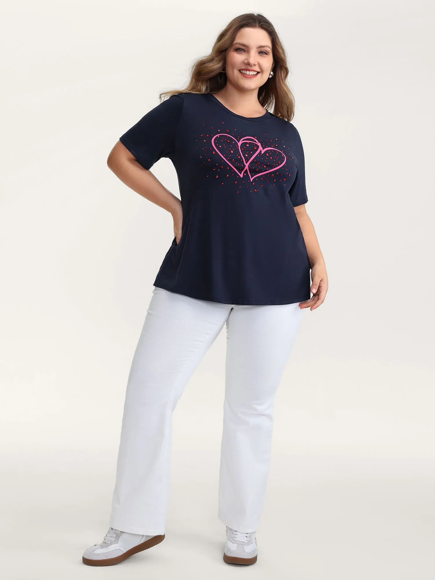 Heart Rhinestone Print Bowknot T-Shirt sold by Bloomchic product image thumbnail 3
