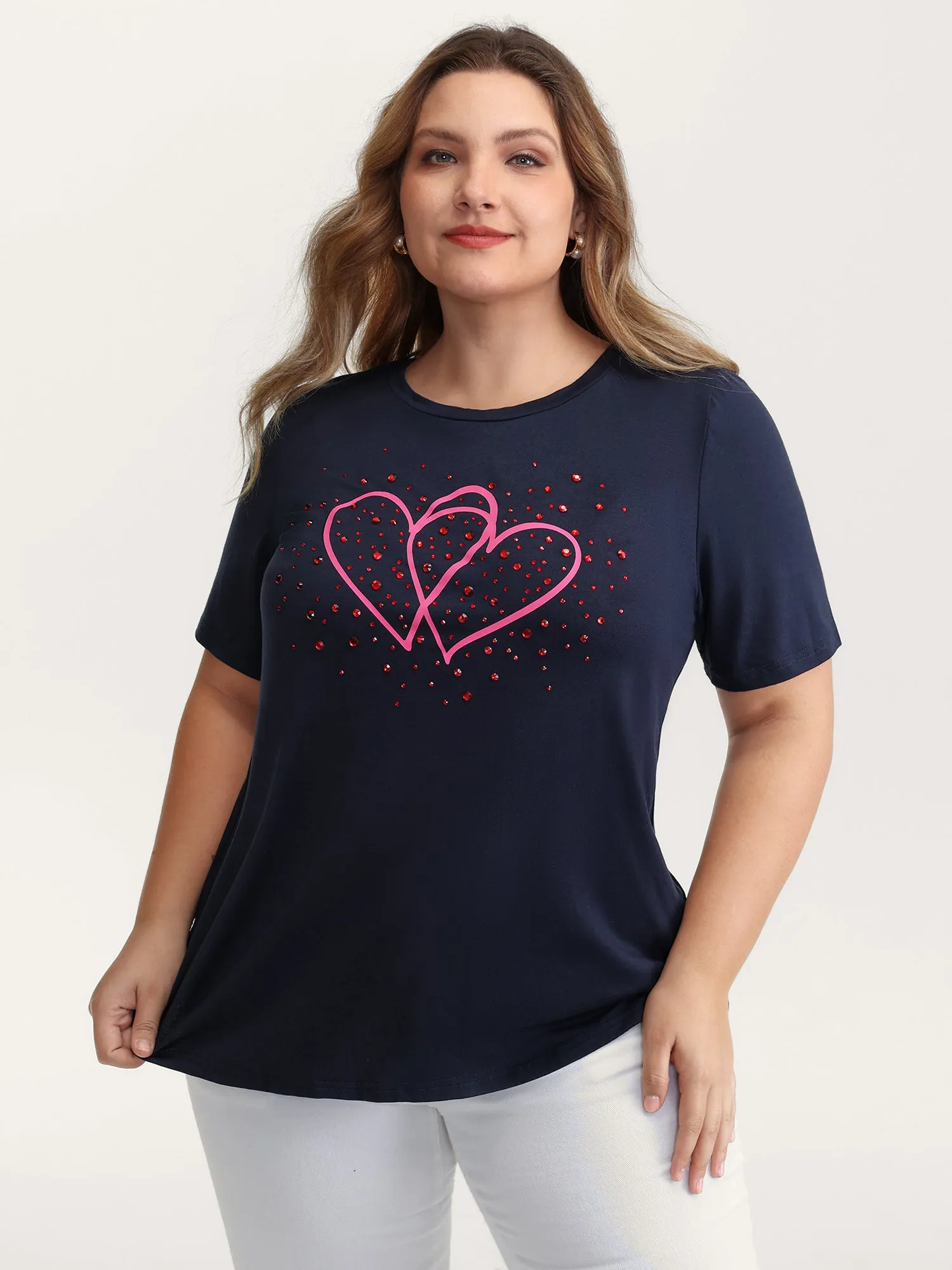 Heart Rhinestone Print Bowknot T-Shirt sold by Bloomchic product image thumbnail 2