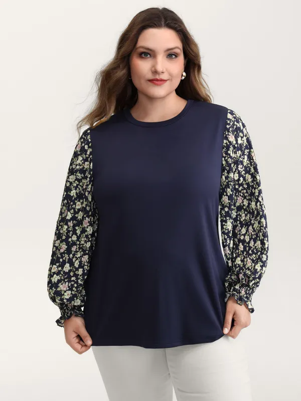 Floral Contrast Stretchy Knit Top sold by Bloomchic