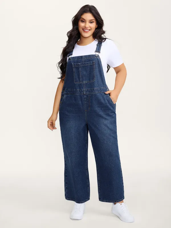Cotton Relaxed-Fit Side Button Overall Denim Jumpsuit sold by Bloomchic