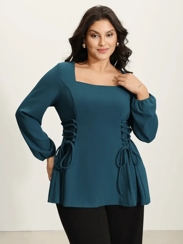 Cinched-Waist Cross-Tie Stretchy Blouse sold by Bloomchic