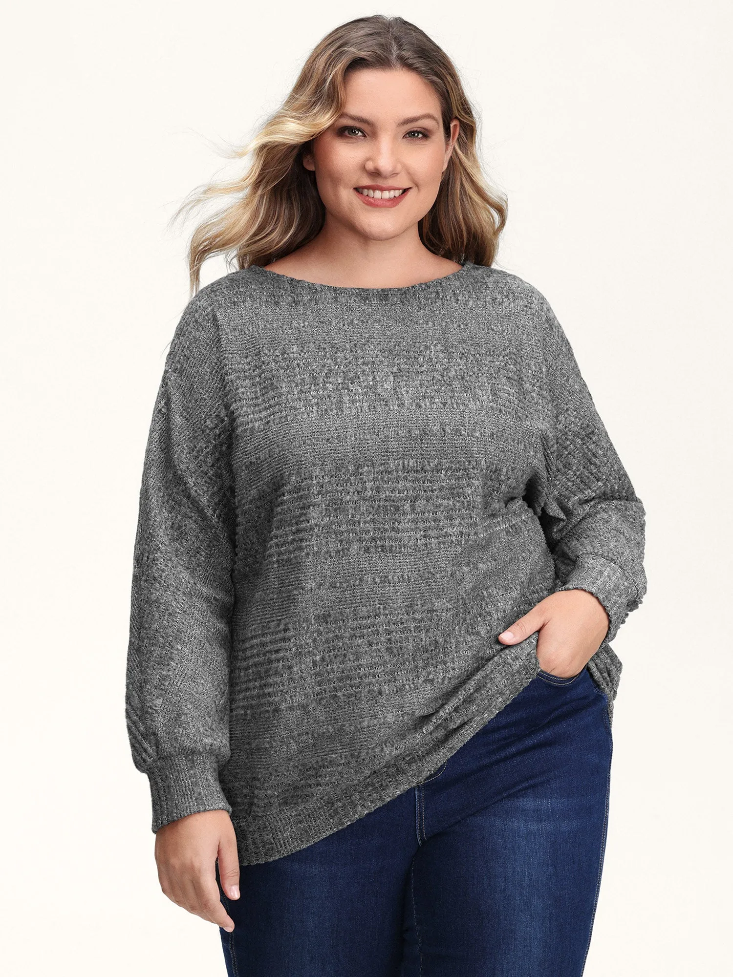 Stretchy Stripe Knit Raglan Sleeve Sweatshirt sold by Bloomchic