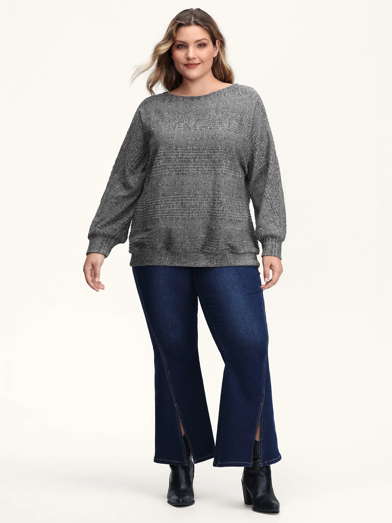 Stretchy Stripe Knit Raglan Sleeve Sweatshirt sold by Bloomchic product image thumbnail 3