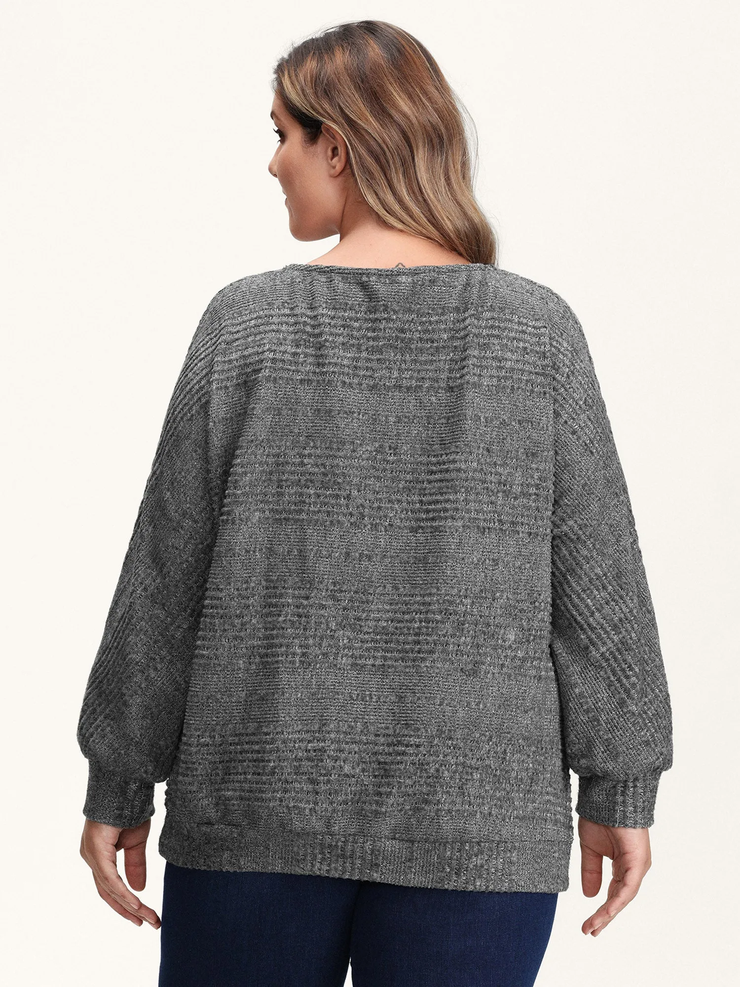 Stretchy Stripe Knit Raglan Sleeve Sweatshirt sold by Bloomchic product image thumbnail 5