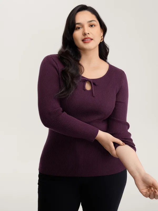 Supersoft Textured Cut-Out Neckline Fitted Pullover sold by Bloomchic