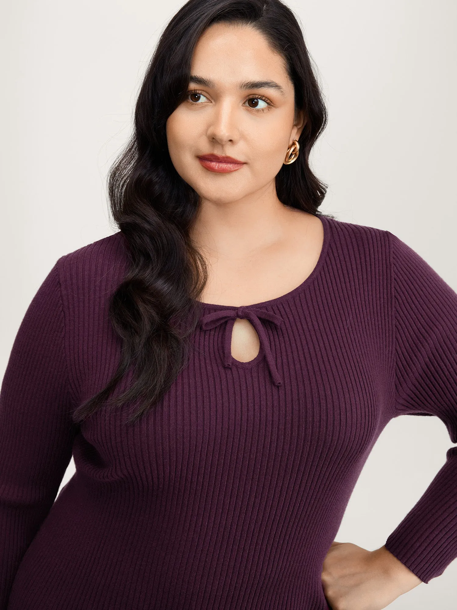Supersoft Textured Cut-Out Neckline Fitted Pullover sold by Bloomchic product image thumbnail 2
