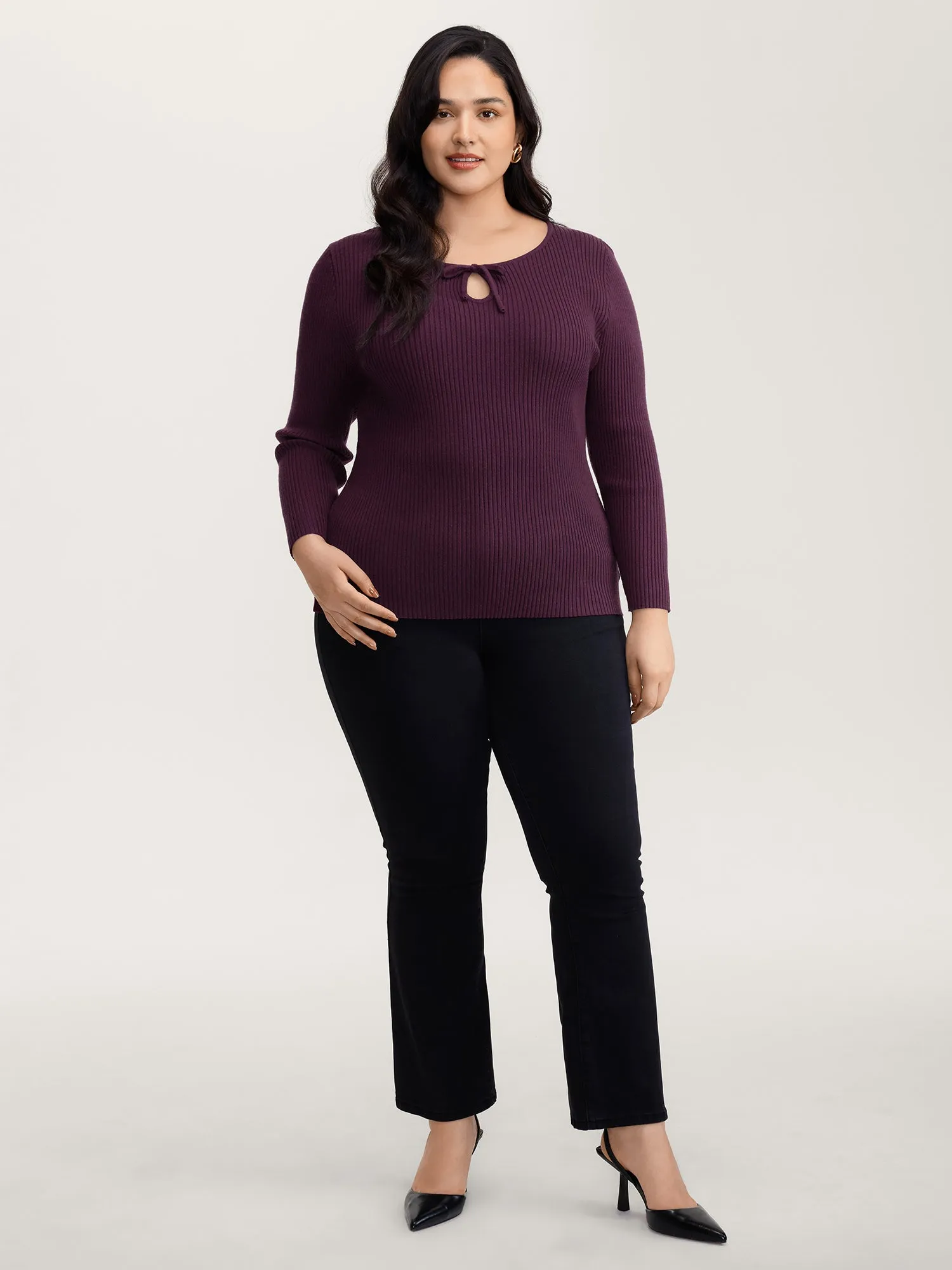 Supersoft Textured Cut-Out Neckline Fitted Pullover sold by Bloomchic product image thumbnail 3