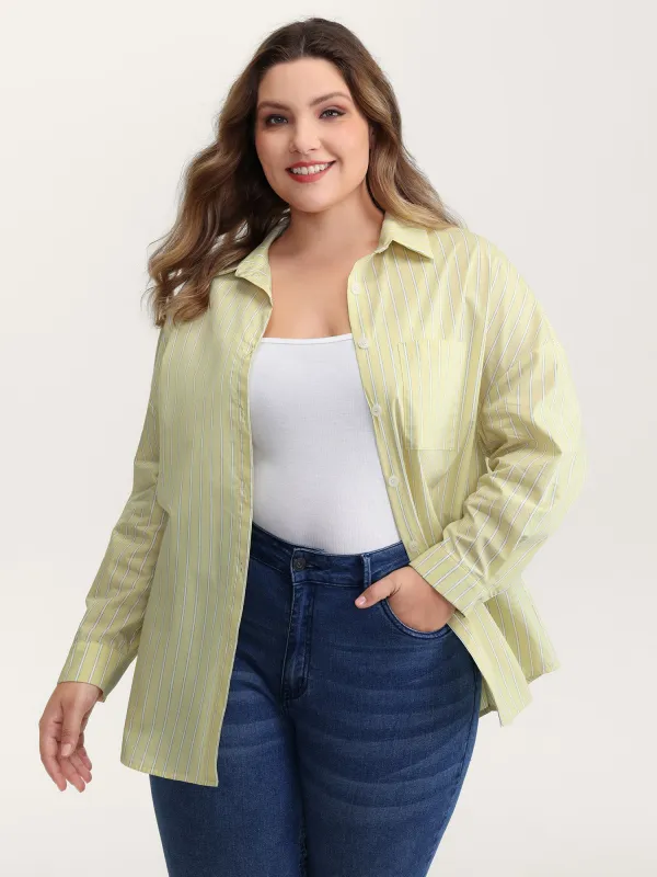 Stripe Button-Down Pocket Blouse sold by Bloomchic
