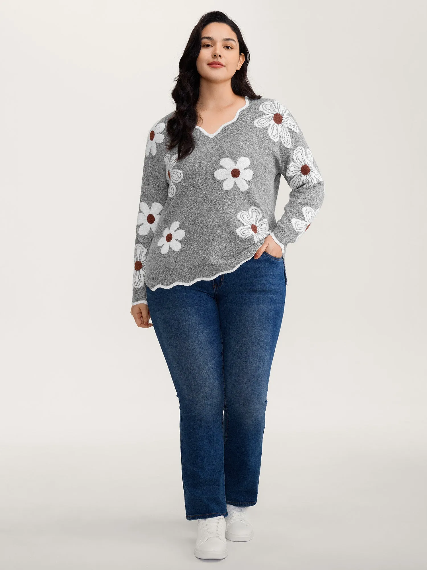 Floral Jacquard Wavy Edge Pullover sold by Bloomchic product image thumbnail 3