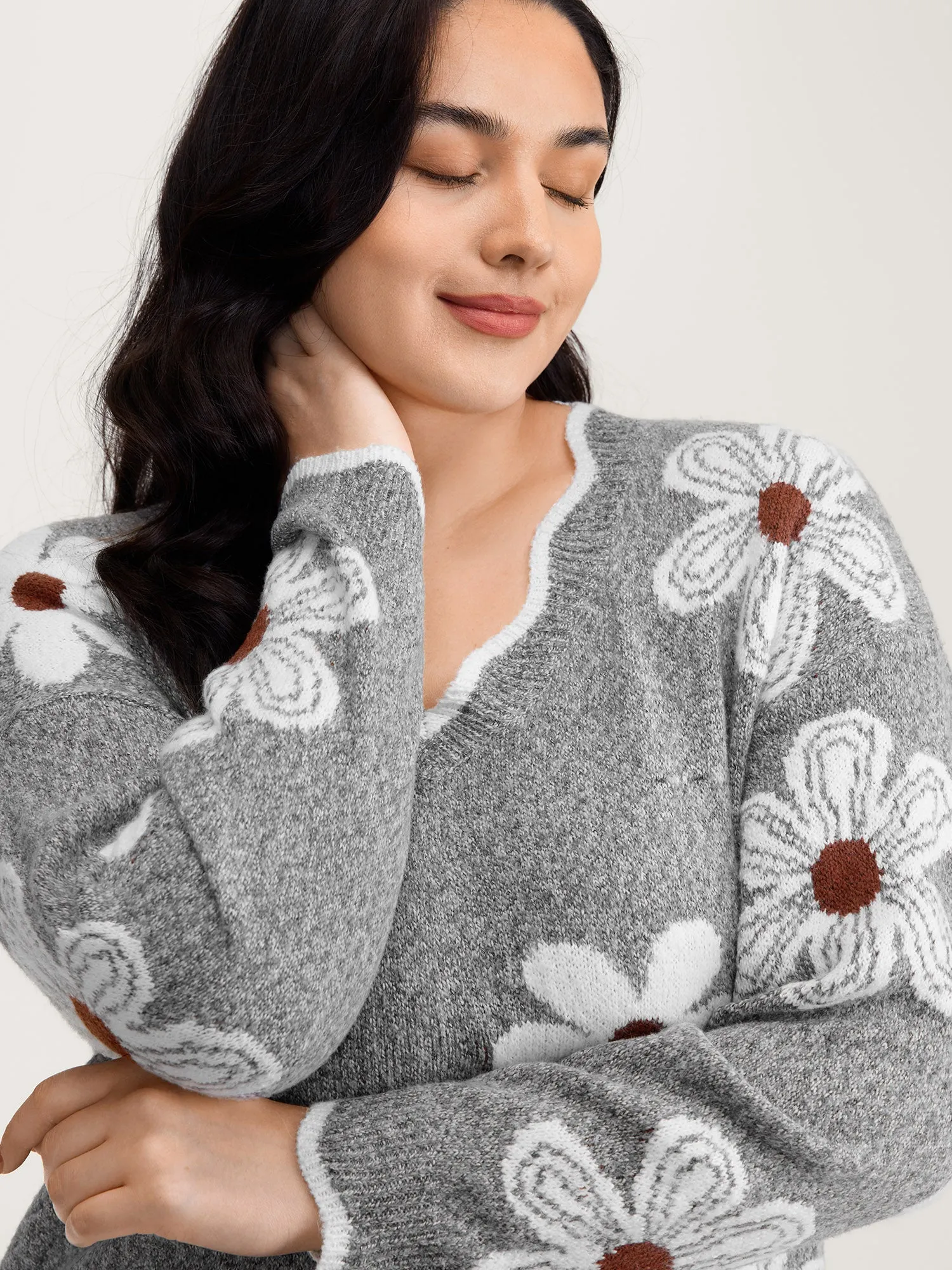 Floral Jacquard Wavy Edge Pullover sold by Bloomchic product image thumbnail 2