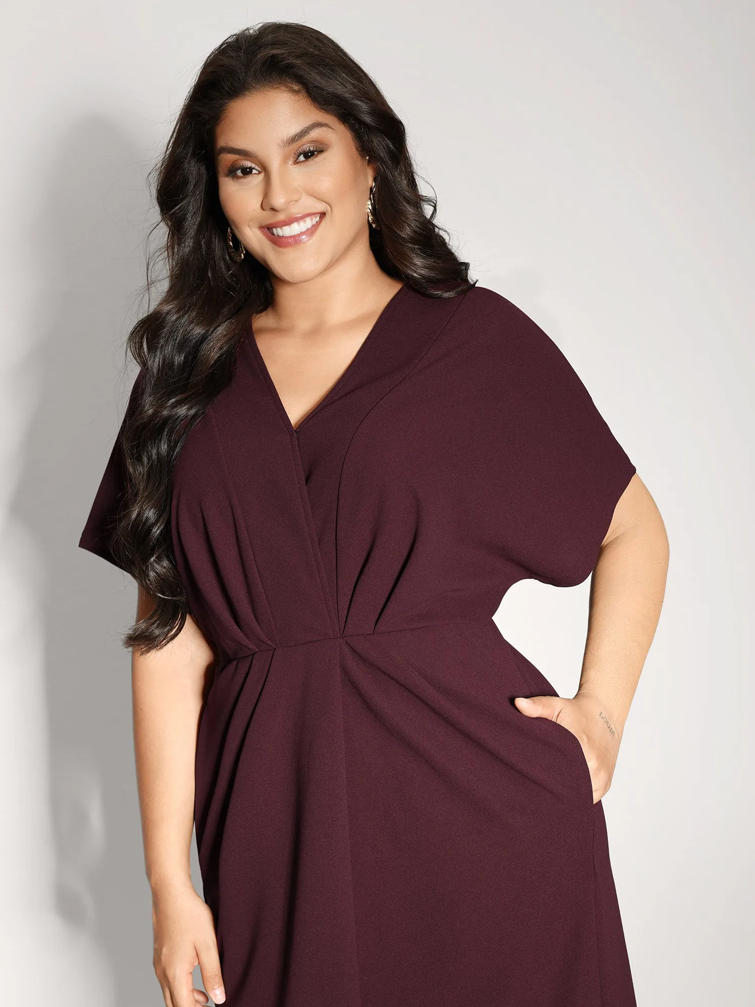Drapey Ruched V-Neck Midi Dress sold by Bloomchic product image thumbnail 2
