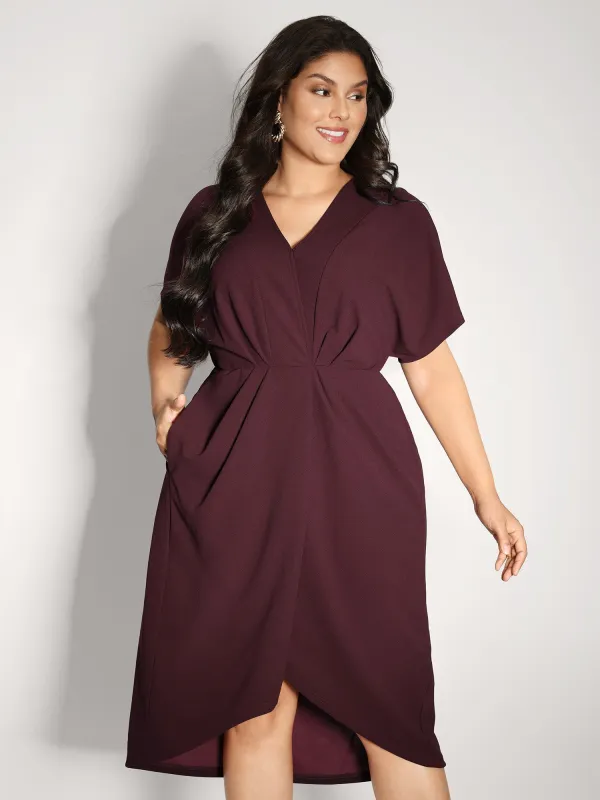 Drapey Ruched V-Neck Midi Dress sold by Bloomchic