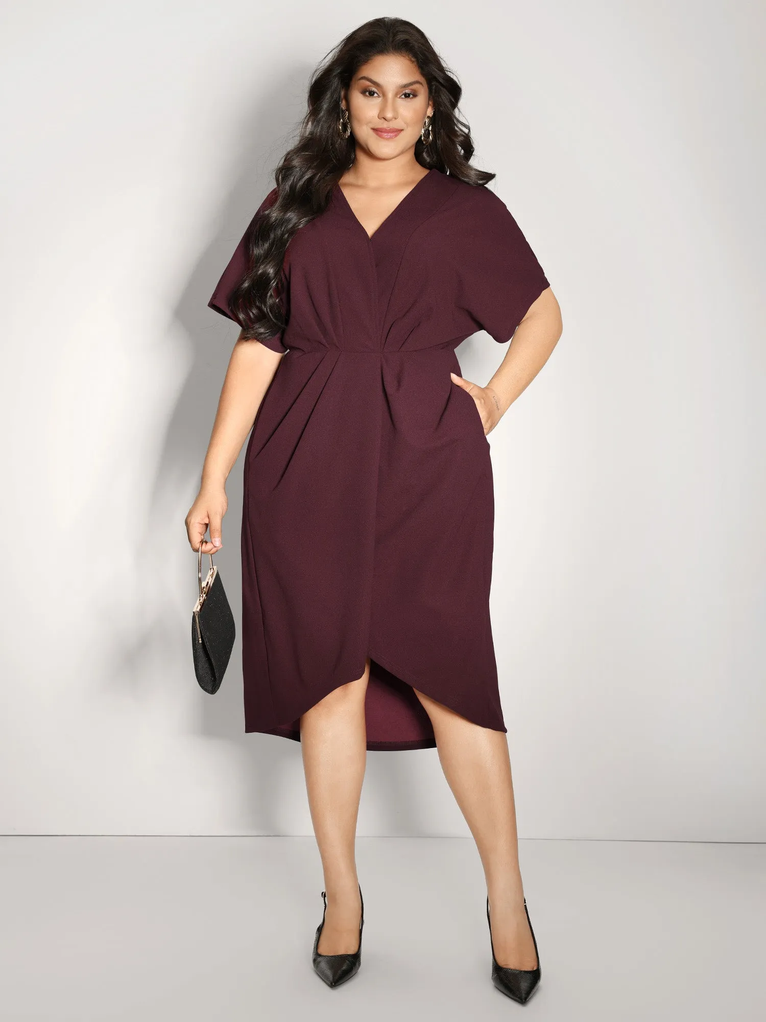 Drapey Ruched V-Neck Midi Dress sold by Bloomchic product image thumbnail 3