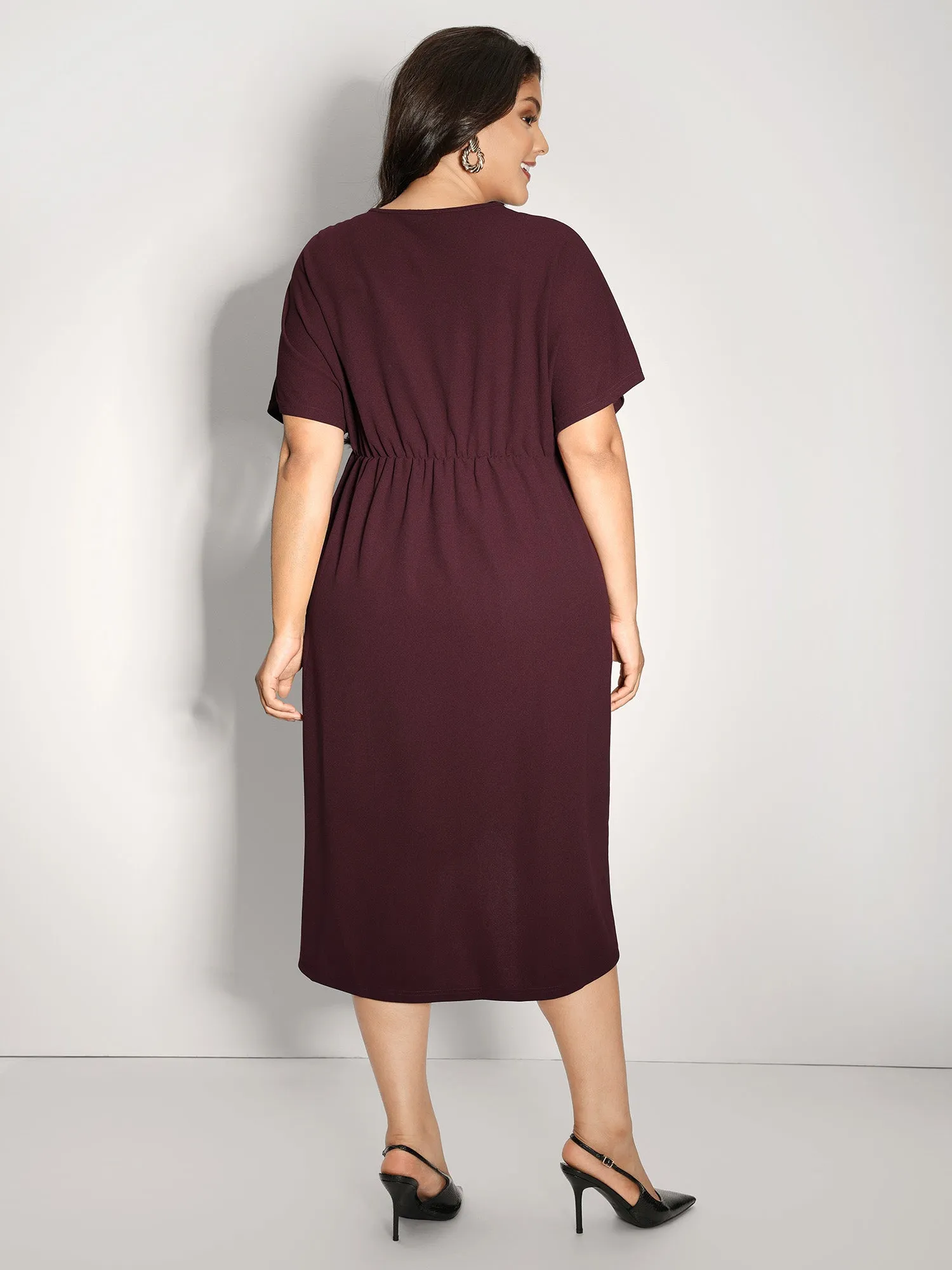 Drapey Ruched V-Neck Midi Dress sold by Bloomchic product image thumbnail 4