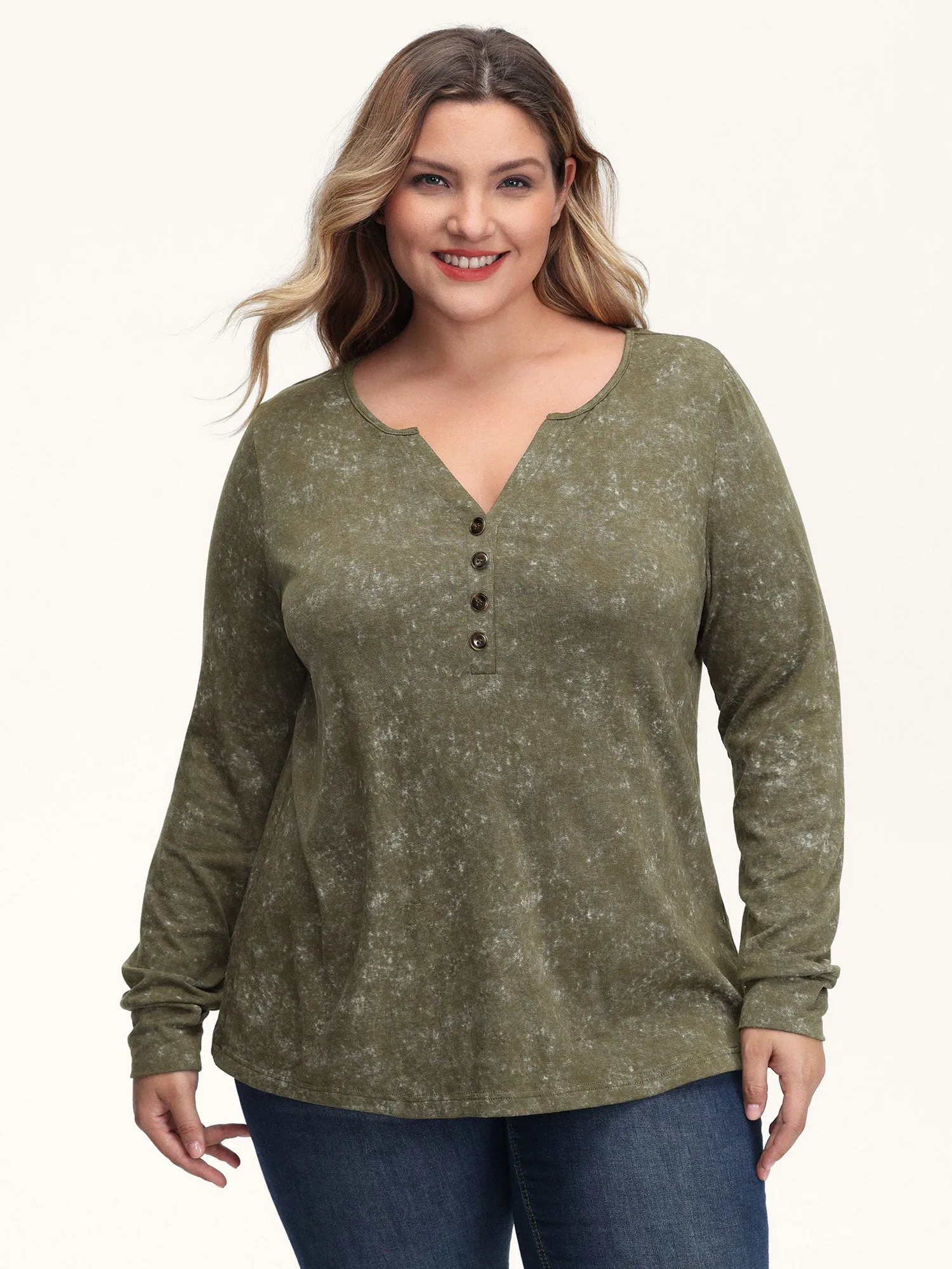 Snowflake Effect Button Detail T-Shirt sold by Bloomchic